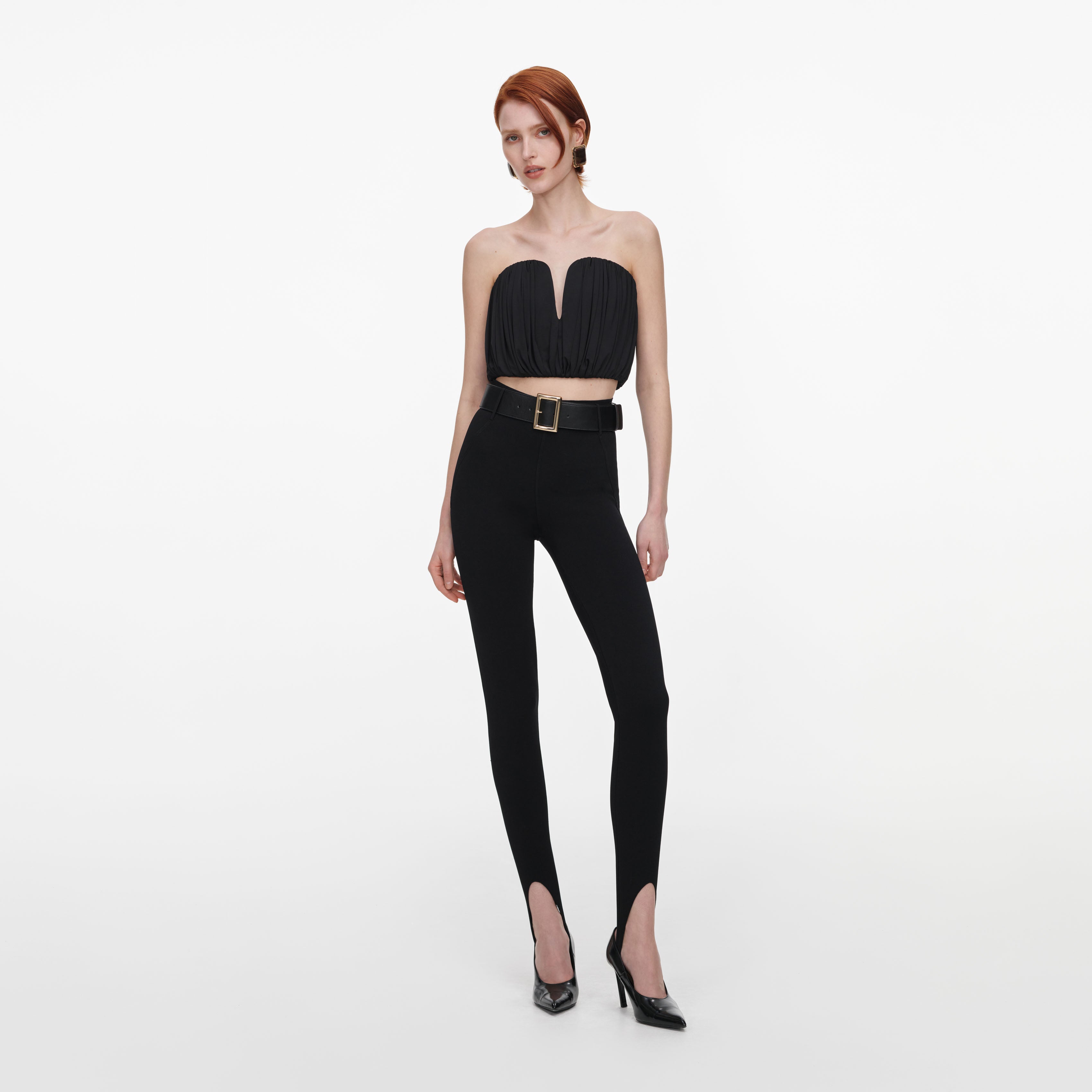 Self Portrait Black Bandeau Jersey Top Schwarz Cropped