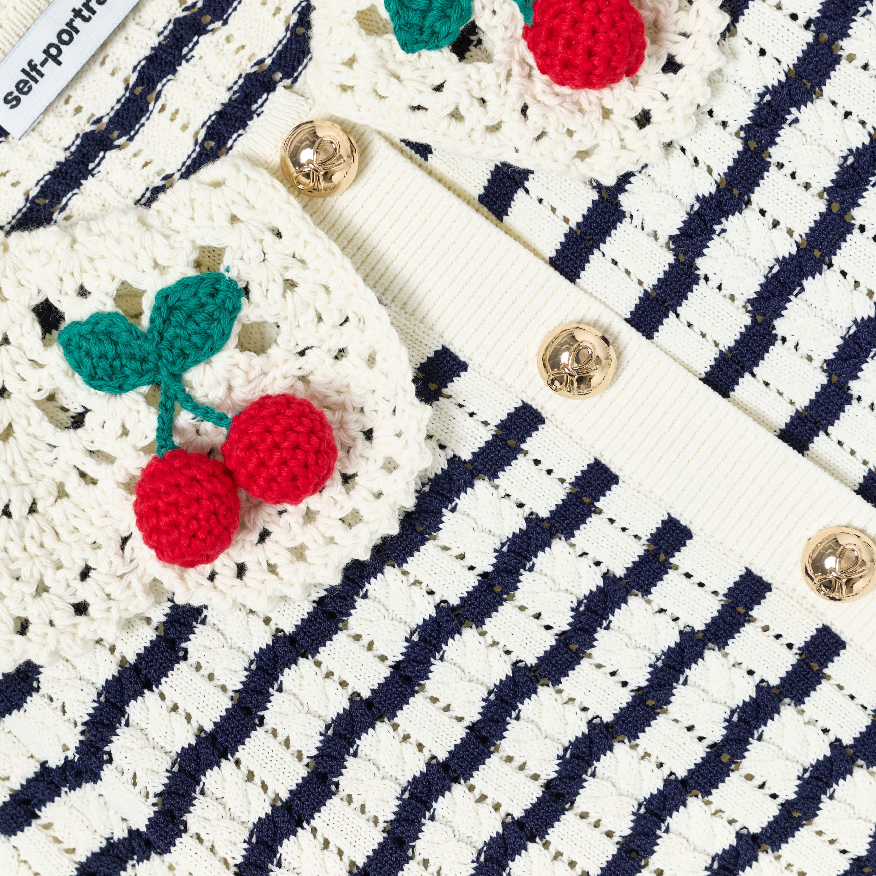 Self-Portrait Striped Cardigan Creme Navy Kinder Kirschen