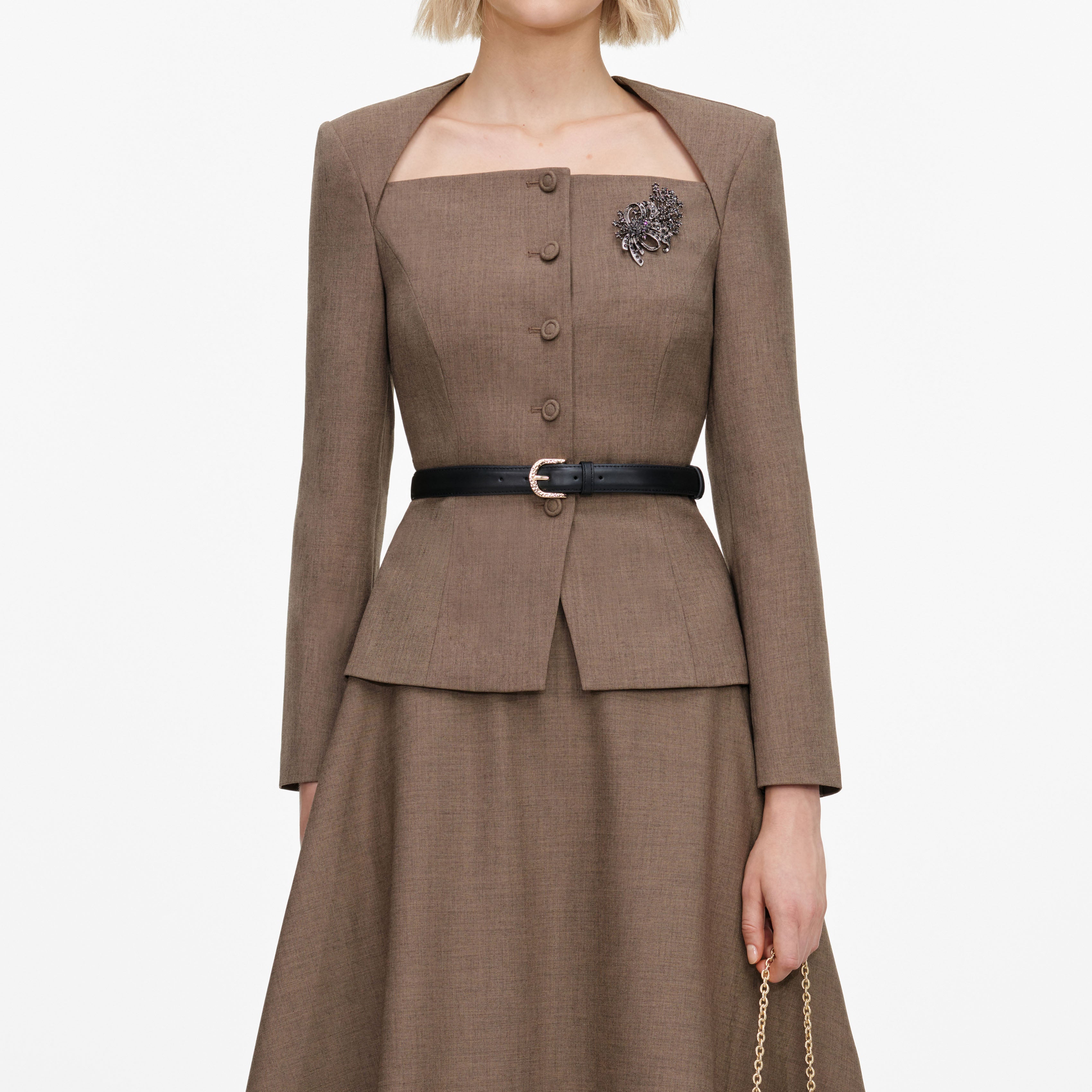 Self Portrait Brown Tailored Twill Midikleid Braun