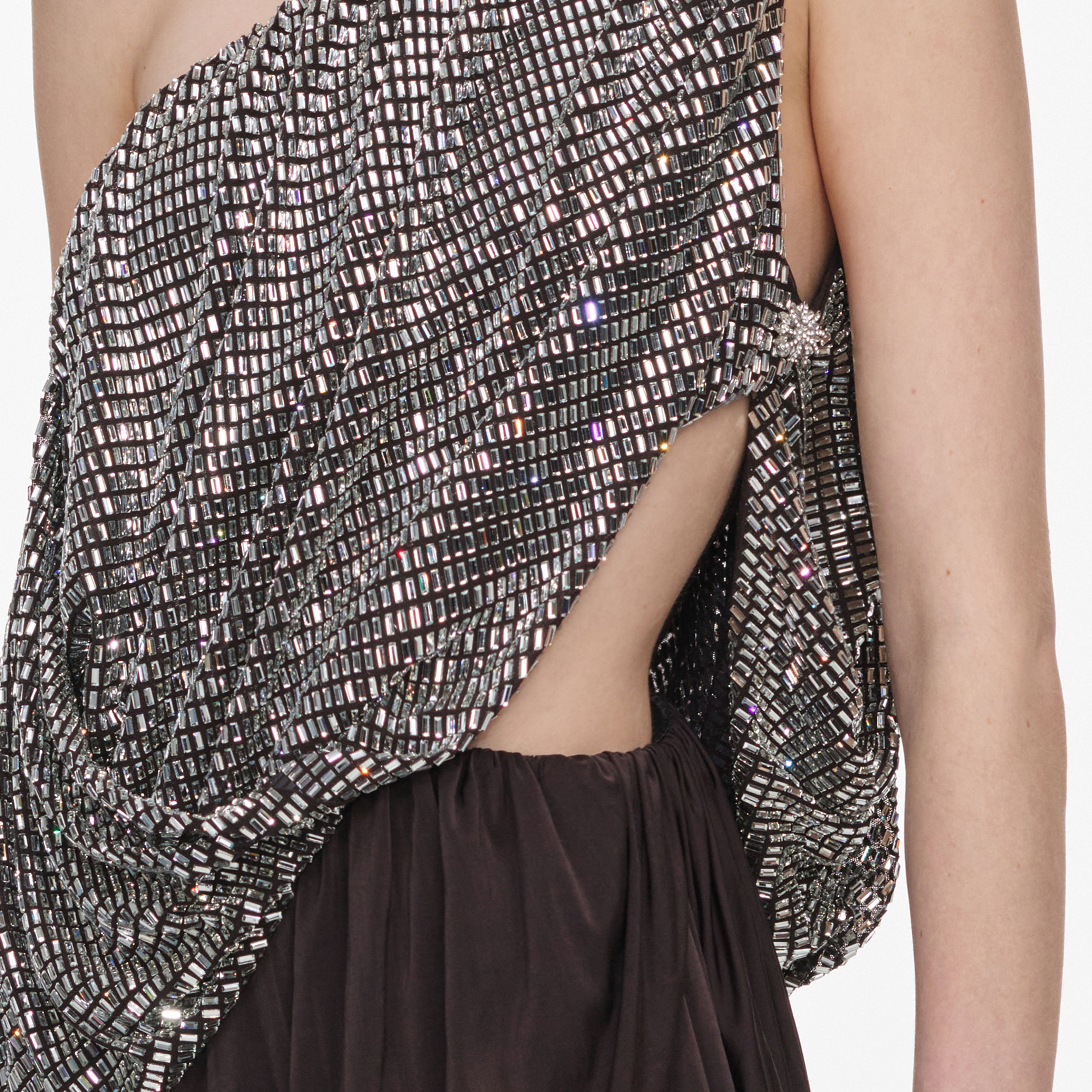 Self Portrait Rhinestone One Shoulder Drape Mini Kleid Braun UK 8
