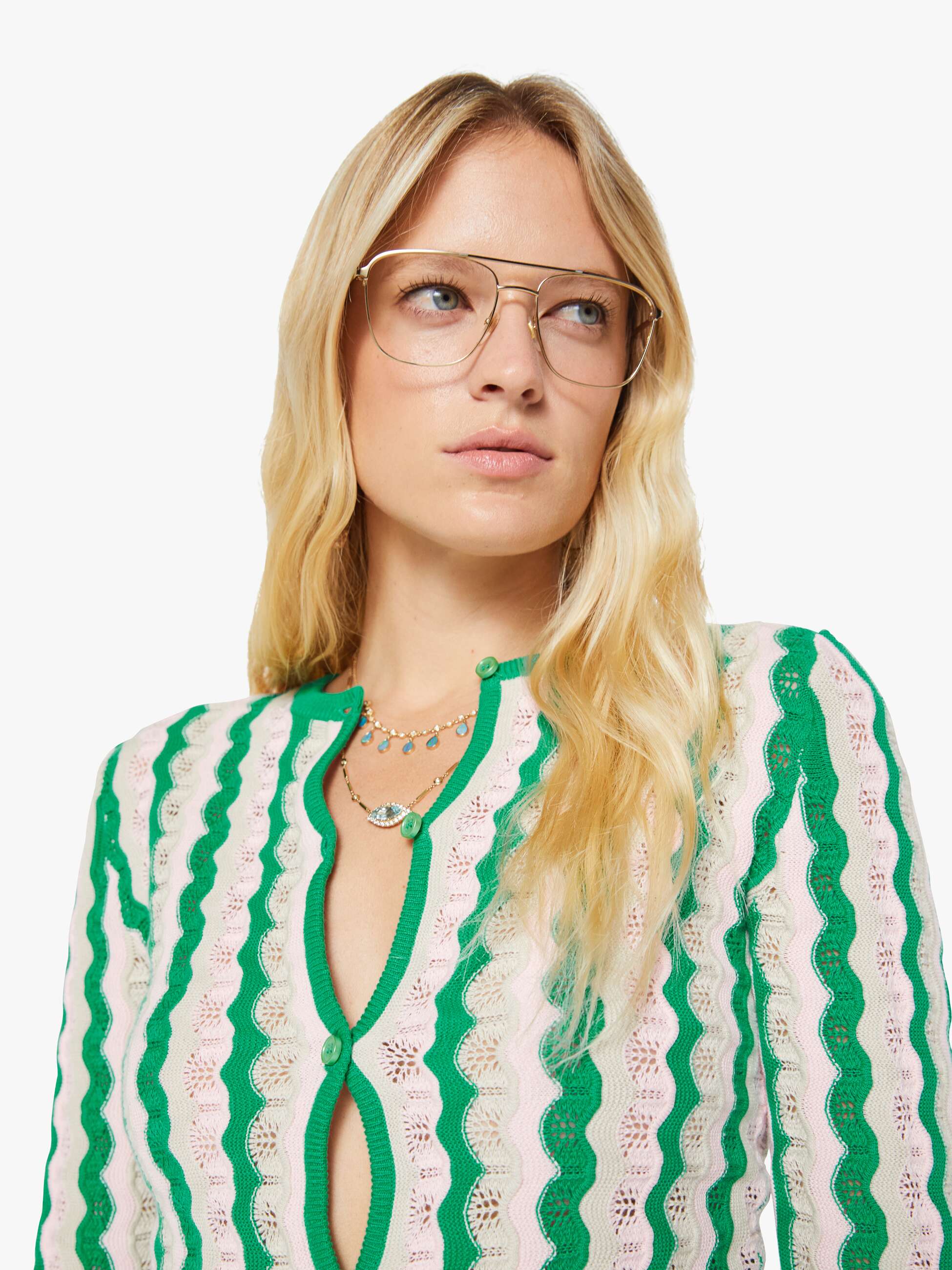 Mother The Crew Neck Cardigan Strickjacke Pointelle Baumwolle