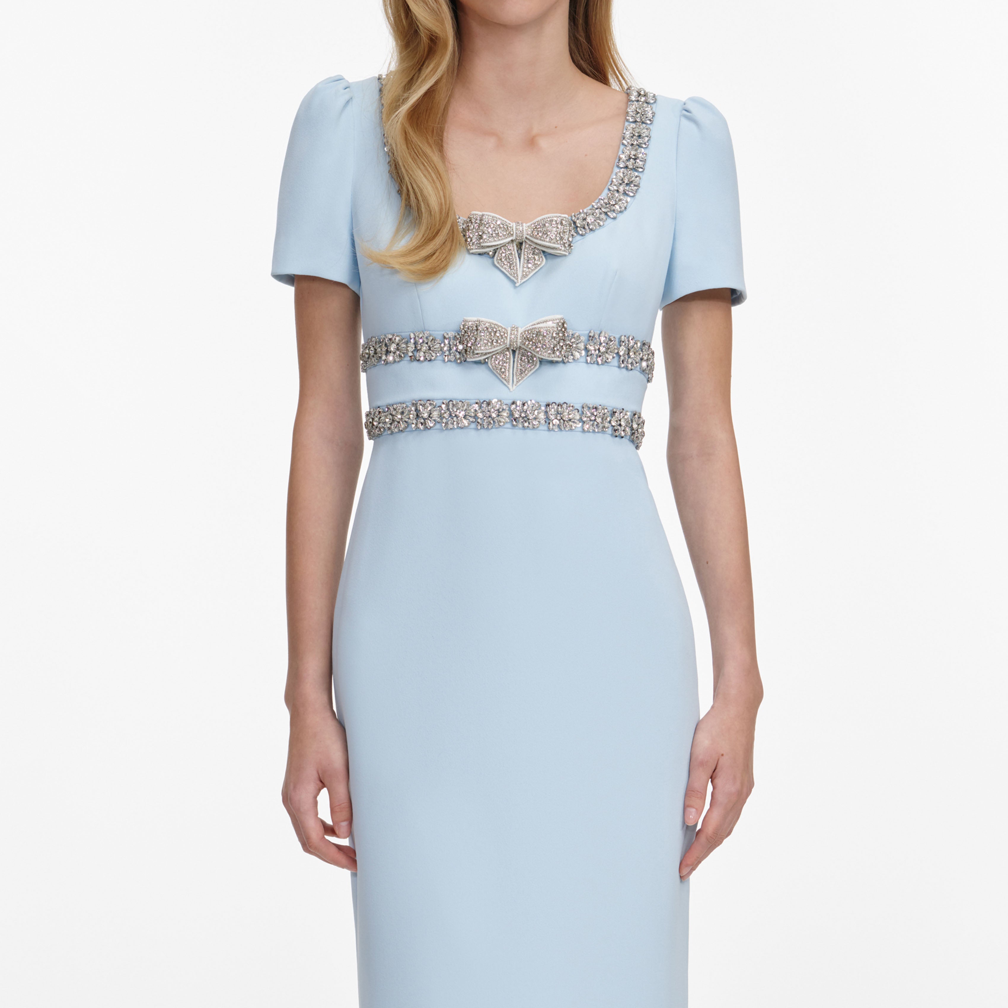 Self Portrait Blue Crepe Bow Maxikleid blau Schleife