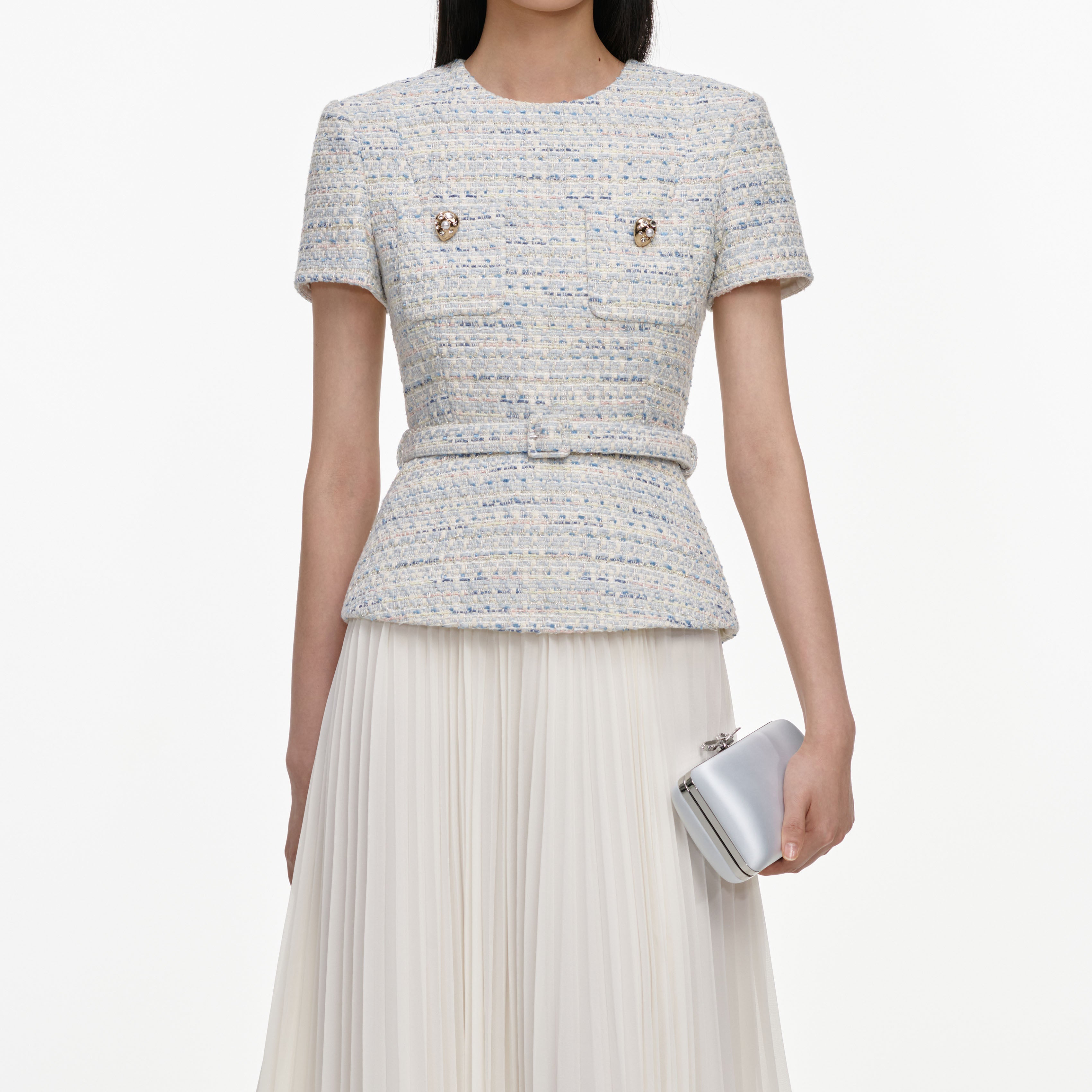Self Portrait Boucle Chiffon Midikleid blau UK 8