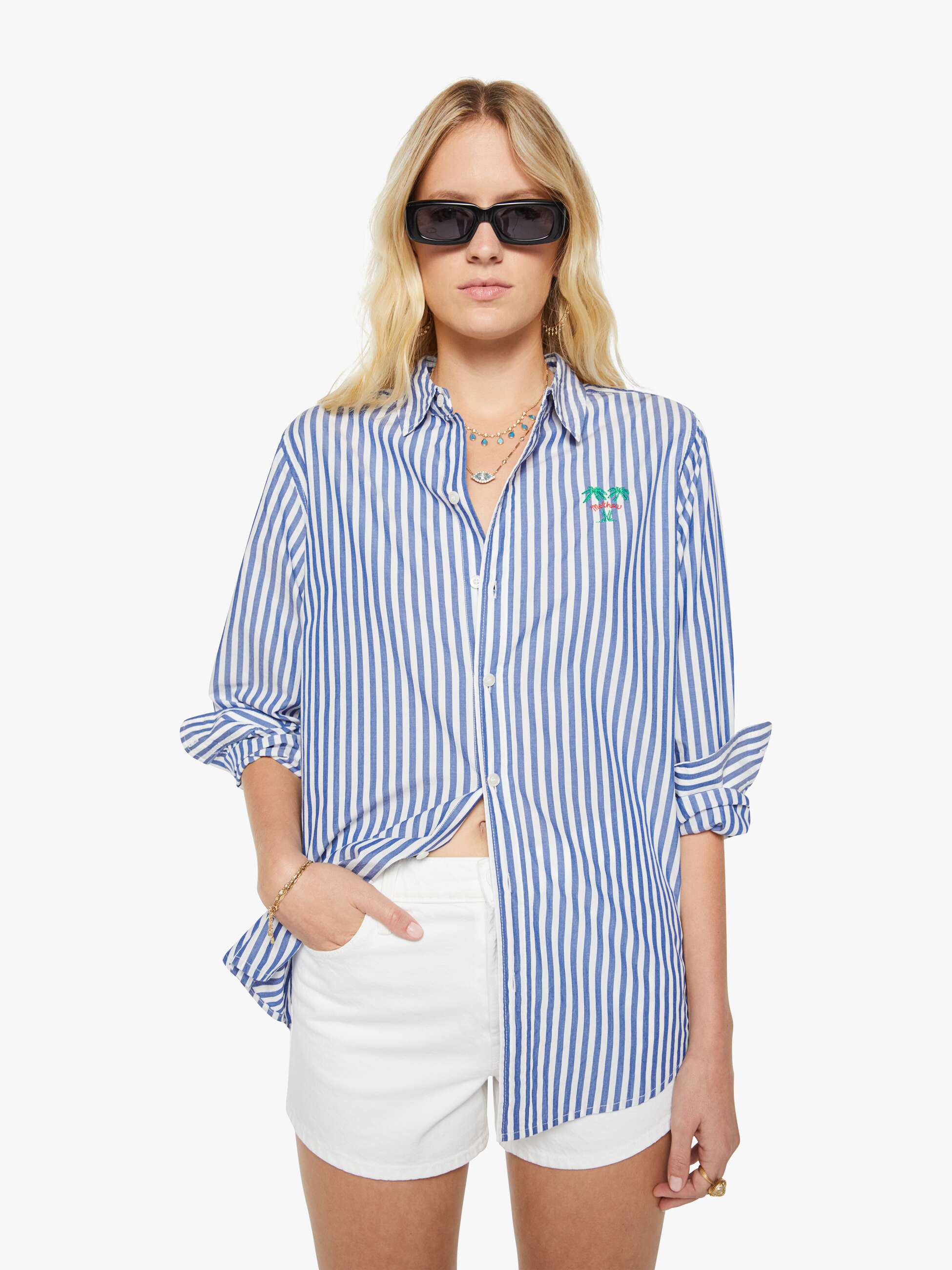 Mother The Bestie Hemd White Blue Stripe Baumwolle