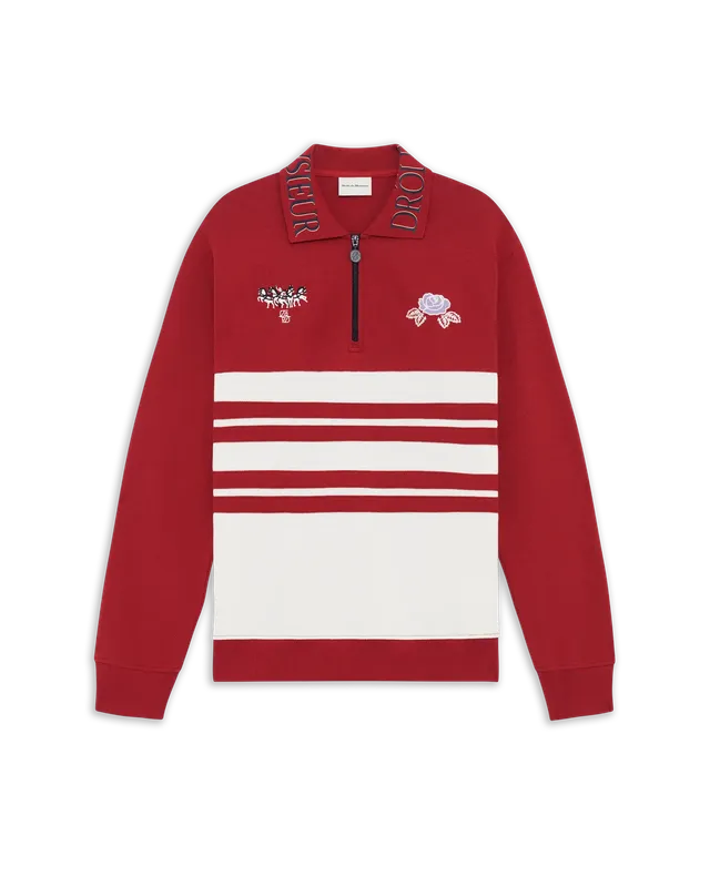 Drôle De Monsieur Piqué Langarm Polo Rot Baumwolle
