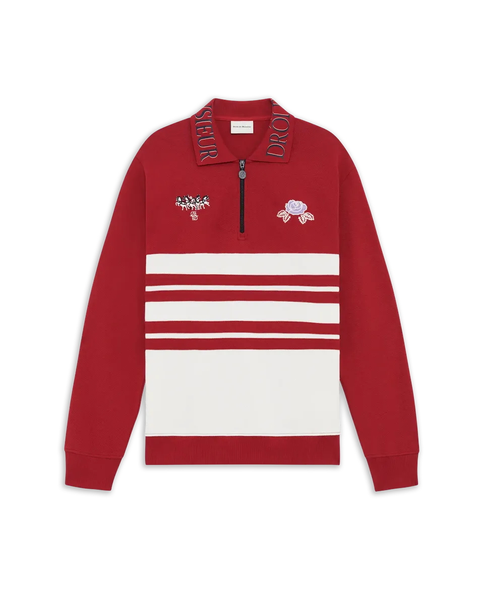 Drôle De Monsieur Piqué Langarm Polo Rot Baumwolle