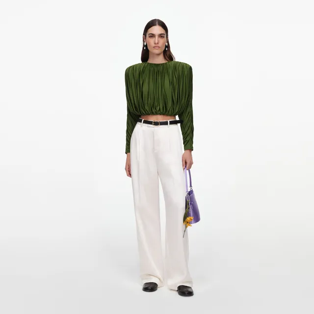 Self Portrait Cream Satin Trousers Satinhose Creme High Waist