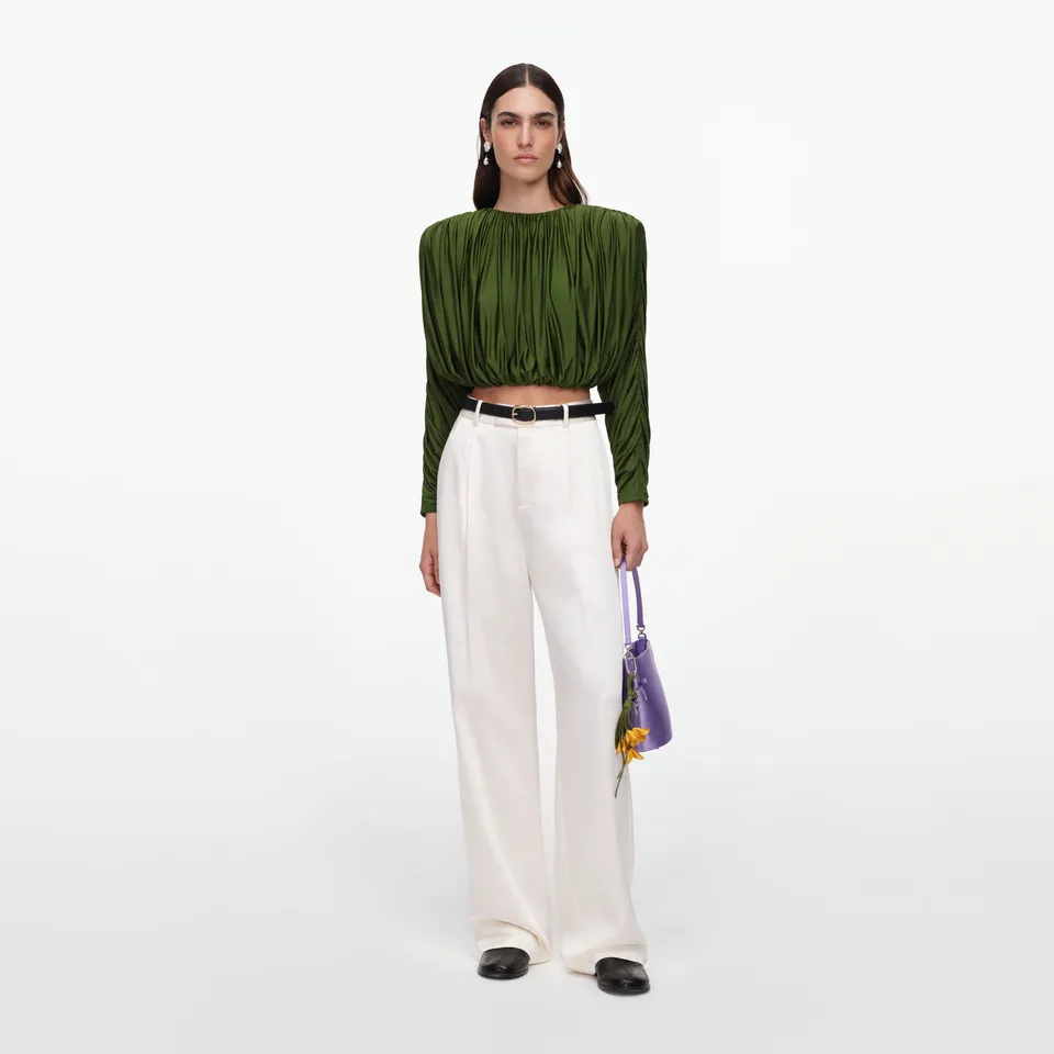 Self Portrait Cream Satin Trousers Satinhose Creme High Waist