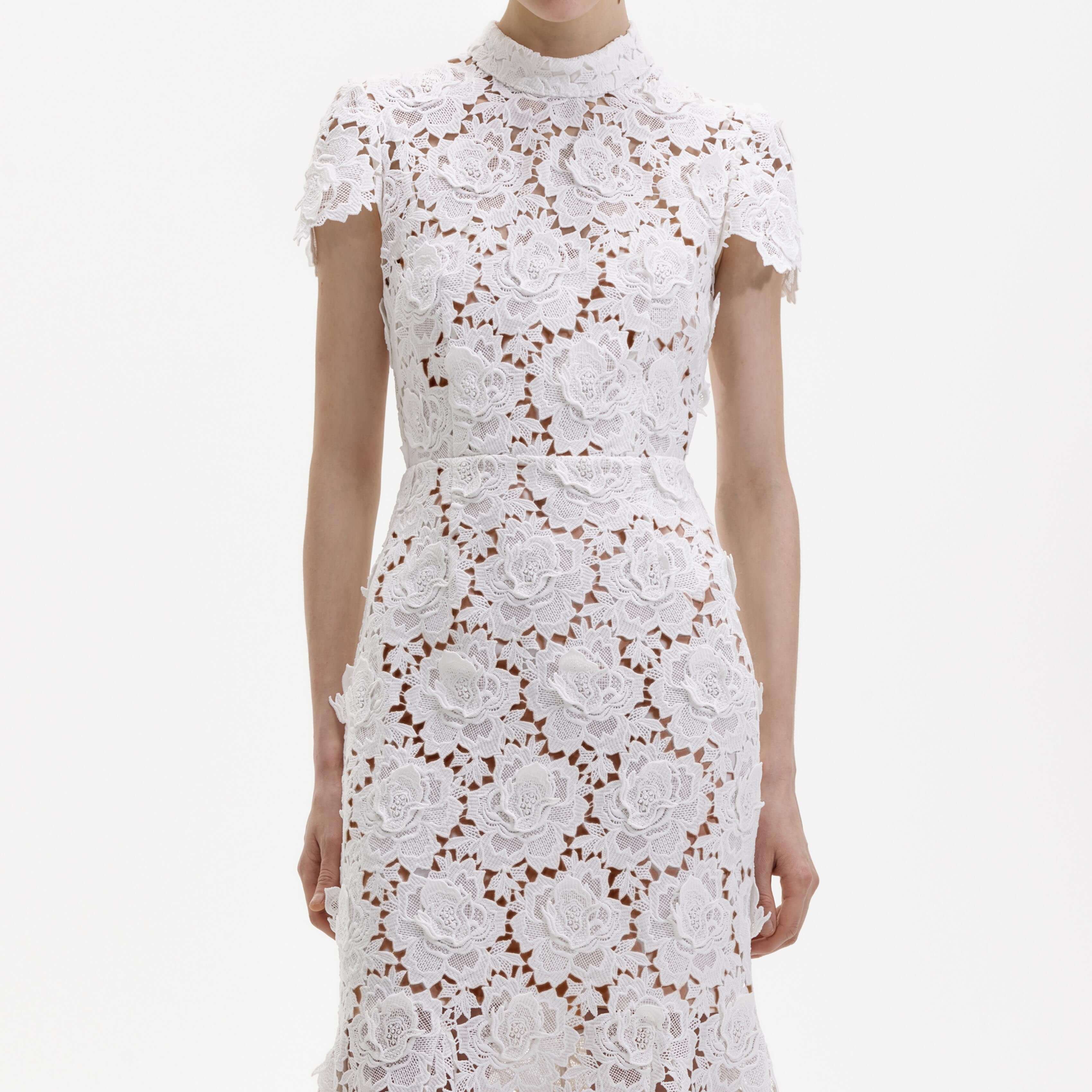 Self Portrait White Flower Lace Midikleid Weiß Spitze