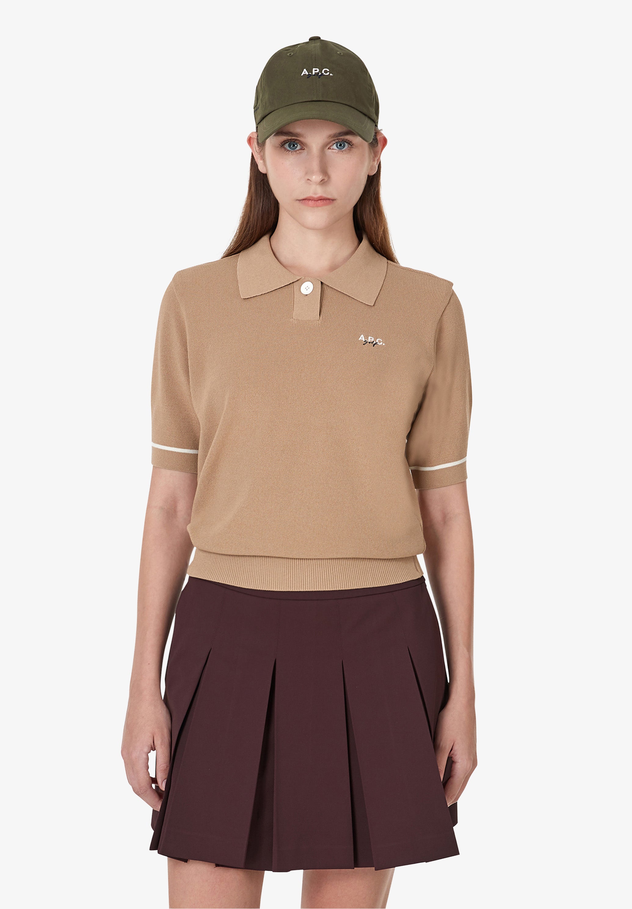 A.P.C. Golf Polohemd Ecru mit Kontrastkragen