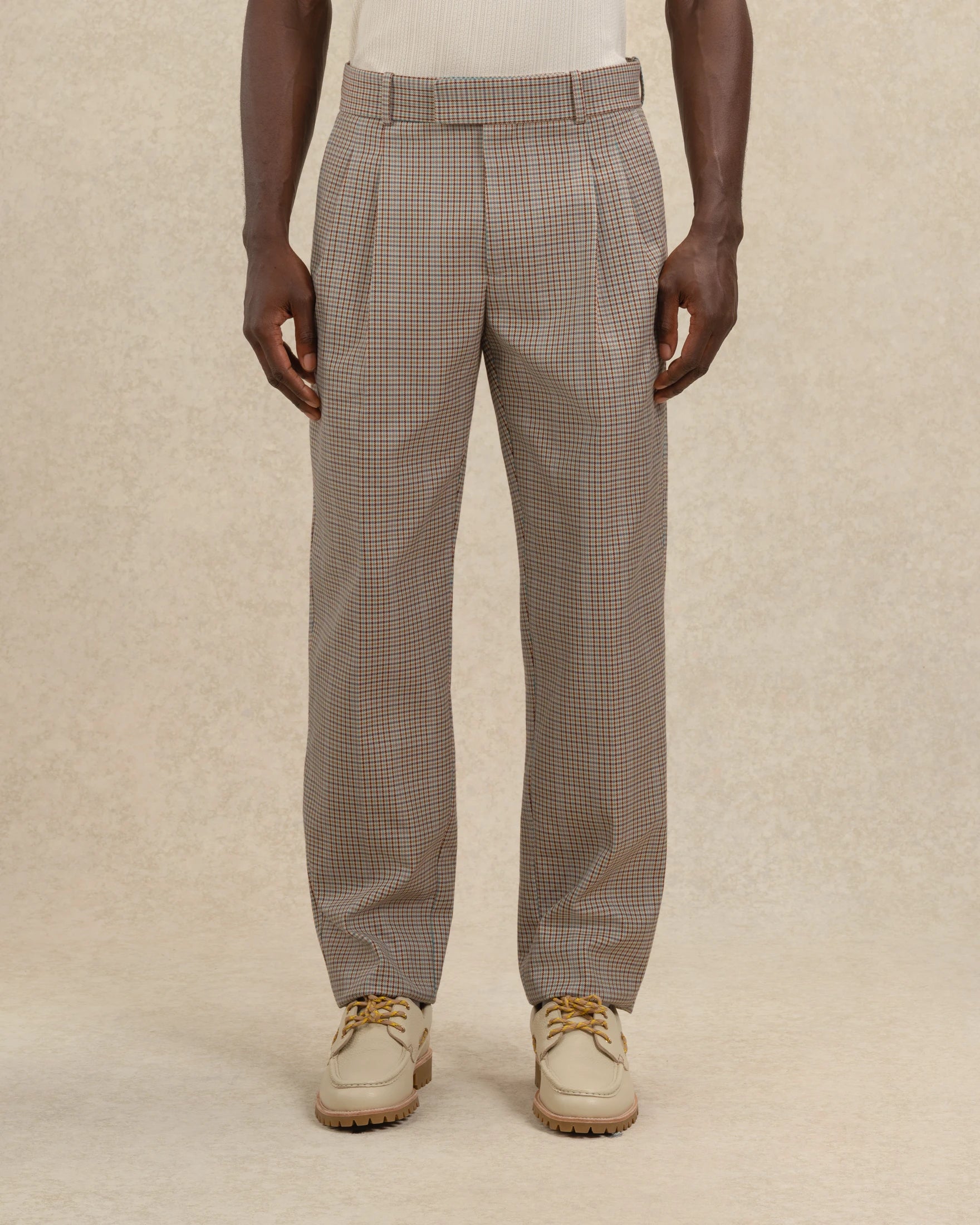 Drôle De Monsieur Pantalon à Plis Carreaux Hose Beige Karo