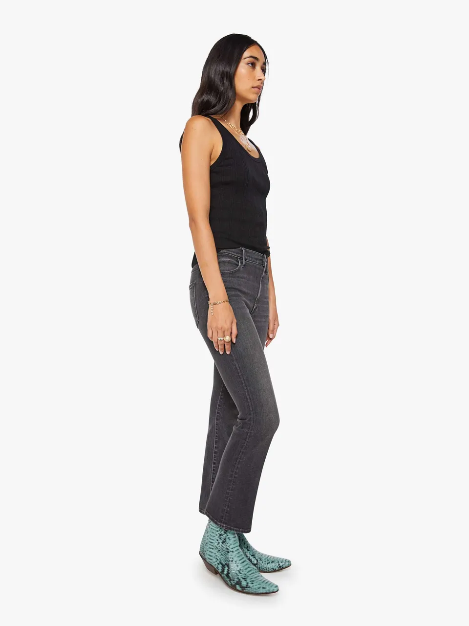 Mother The Hustler Ankle Flare Jeans Schwarz High-Rise