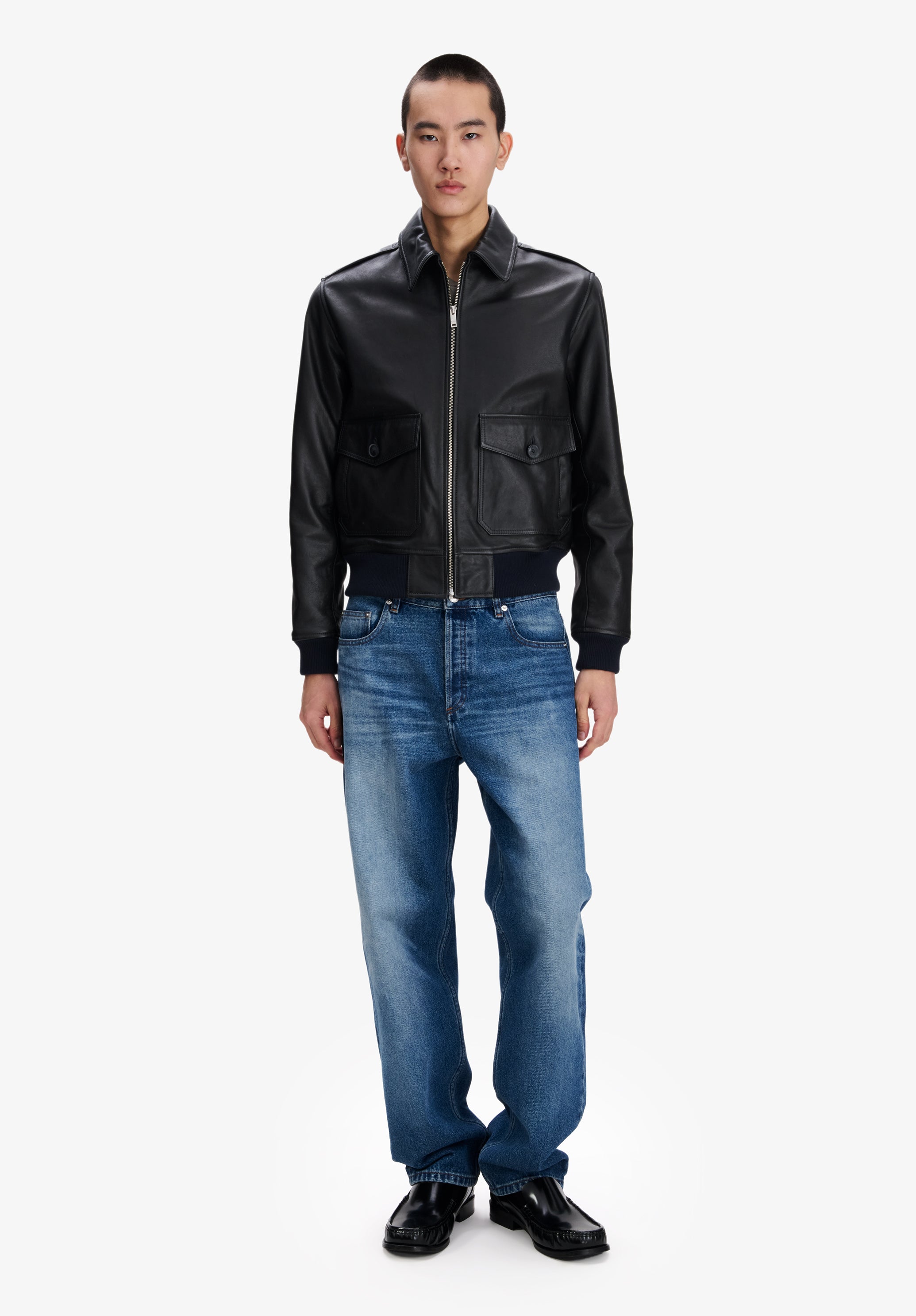 A.P.C. Kurze schwarze Lederjacke Jacke Leder L