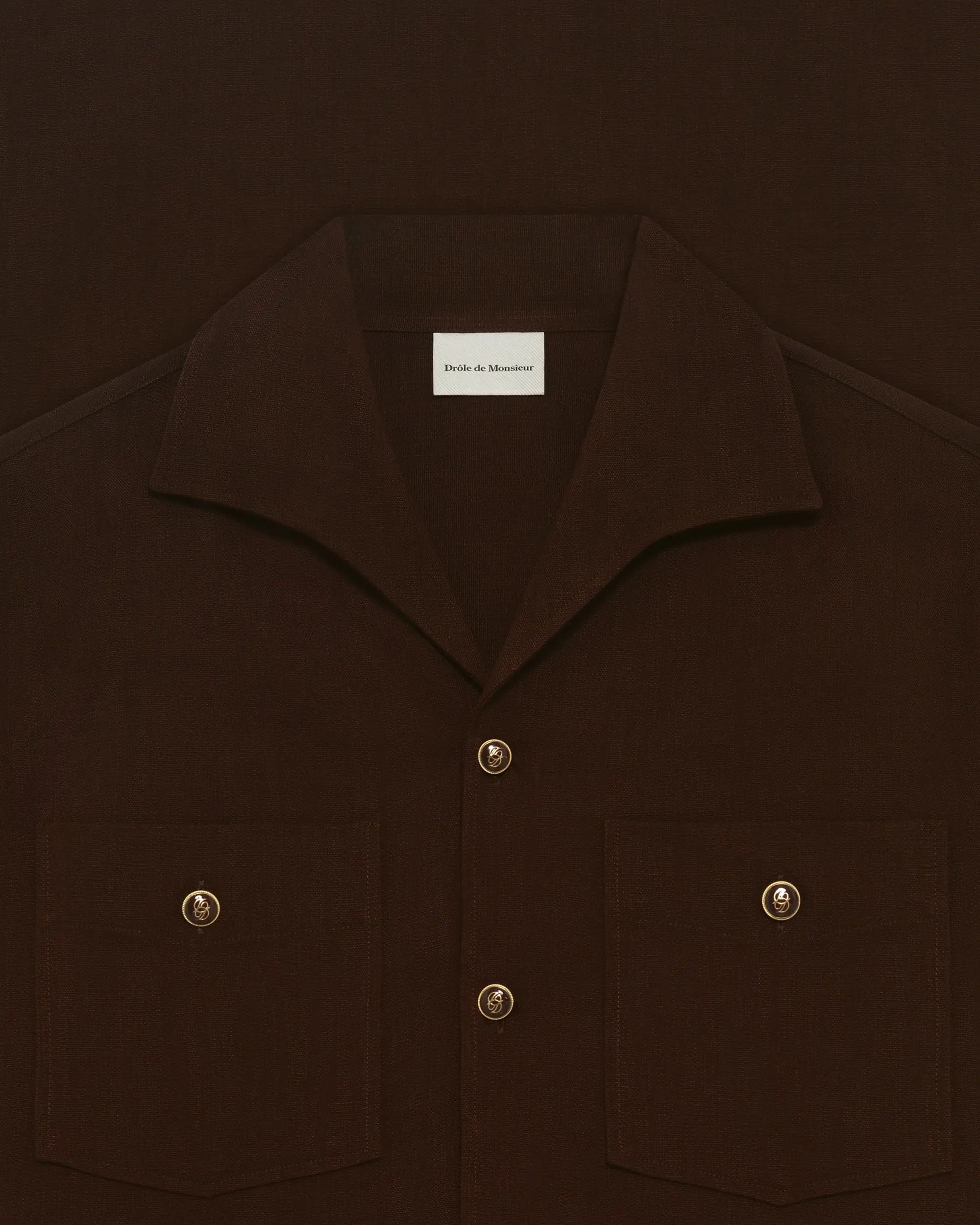 Drôle De Monsieur Chemise Poches Hemd Braun Viskose Kurzarm