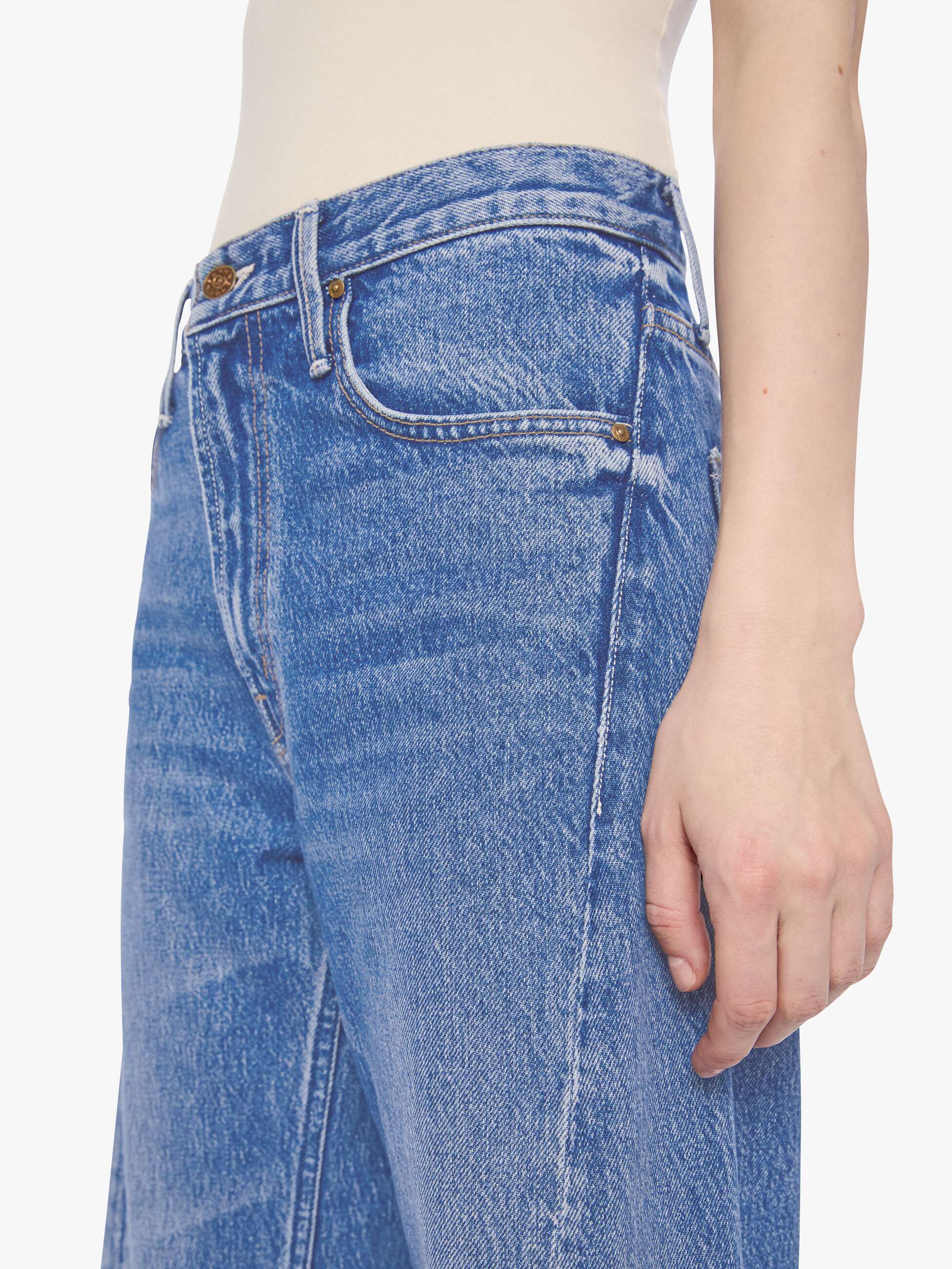 Mother Petites Lil Lemon Twist Wide Leg Jeans Blau