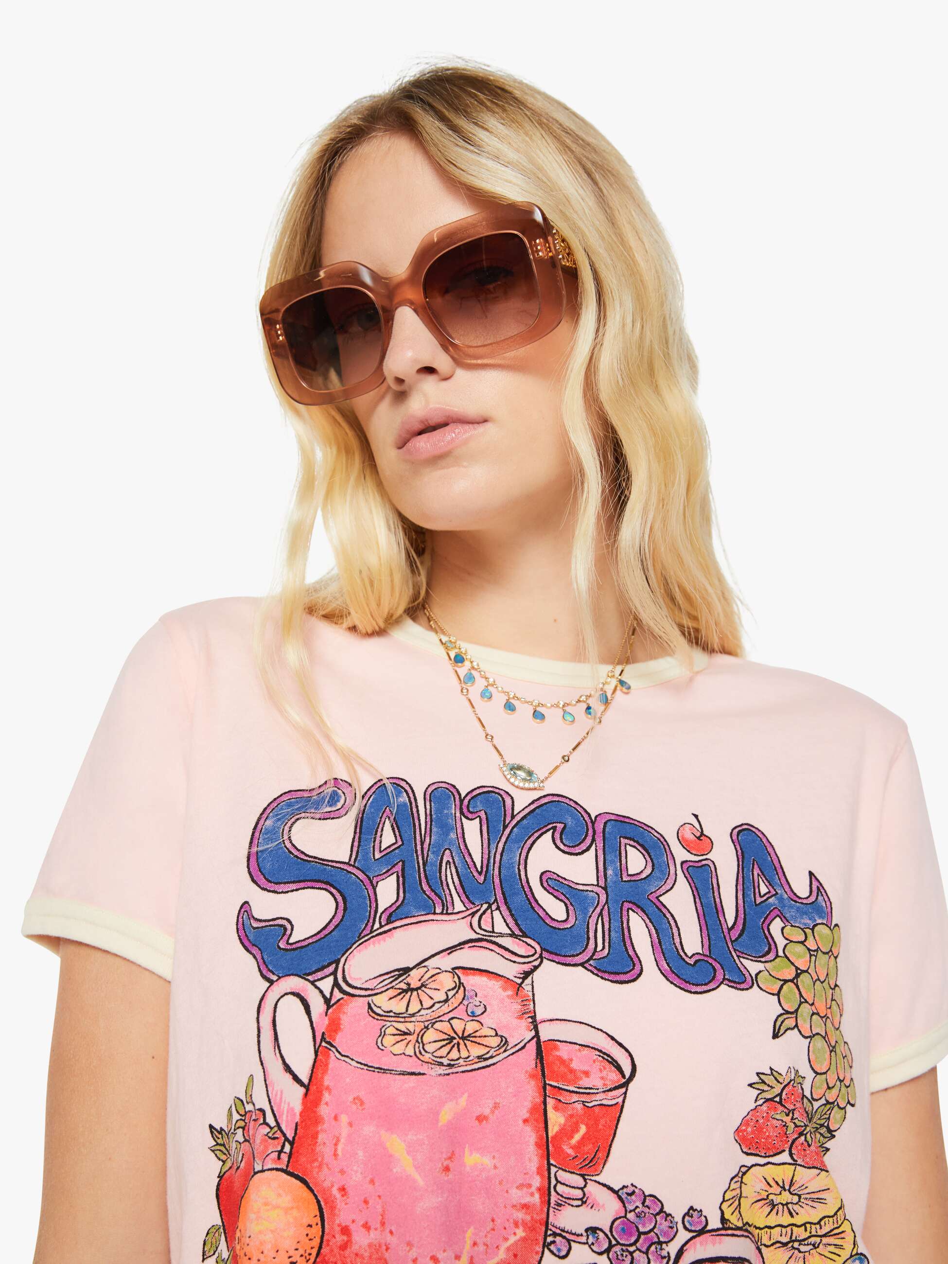 Mother The Lil Goodie Ringer T-Shirt Sangria Rosa Frucht-Print