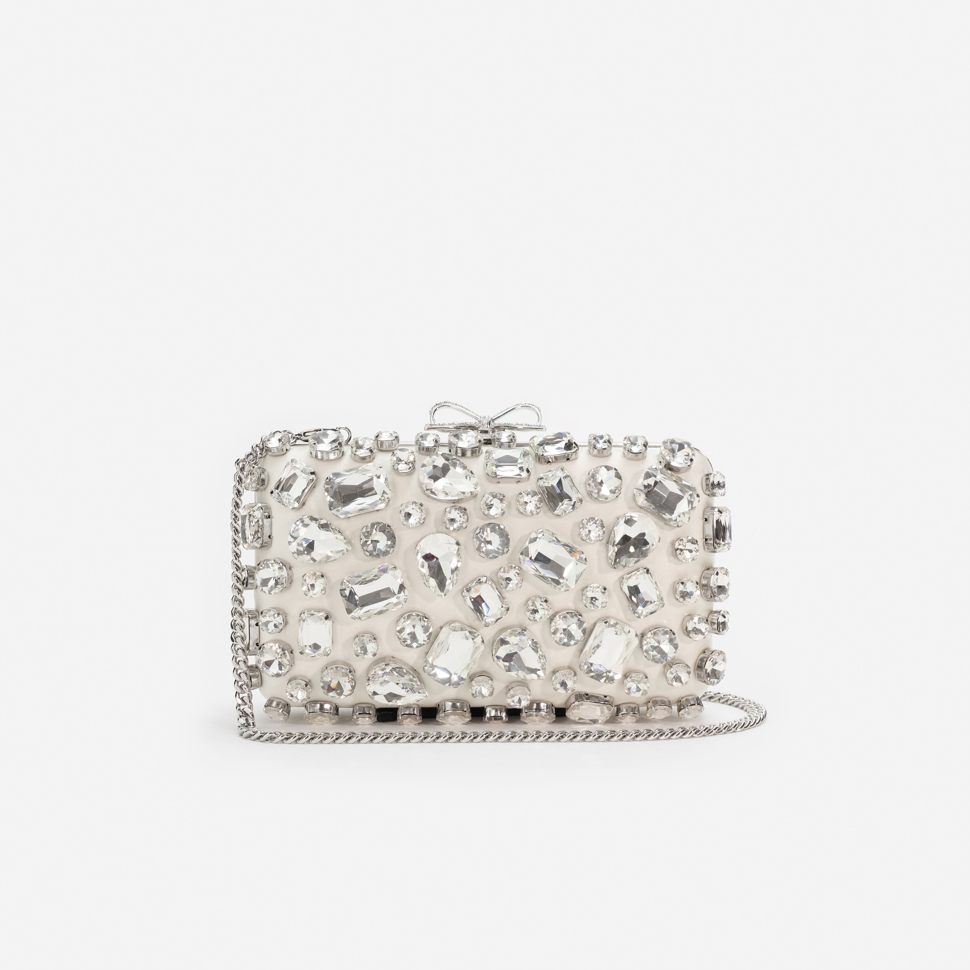 Self Portrait Cream Satin Crystal Clutch Creme Mini