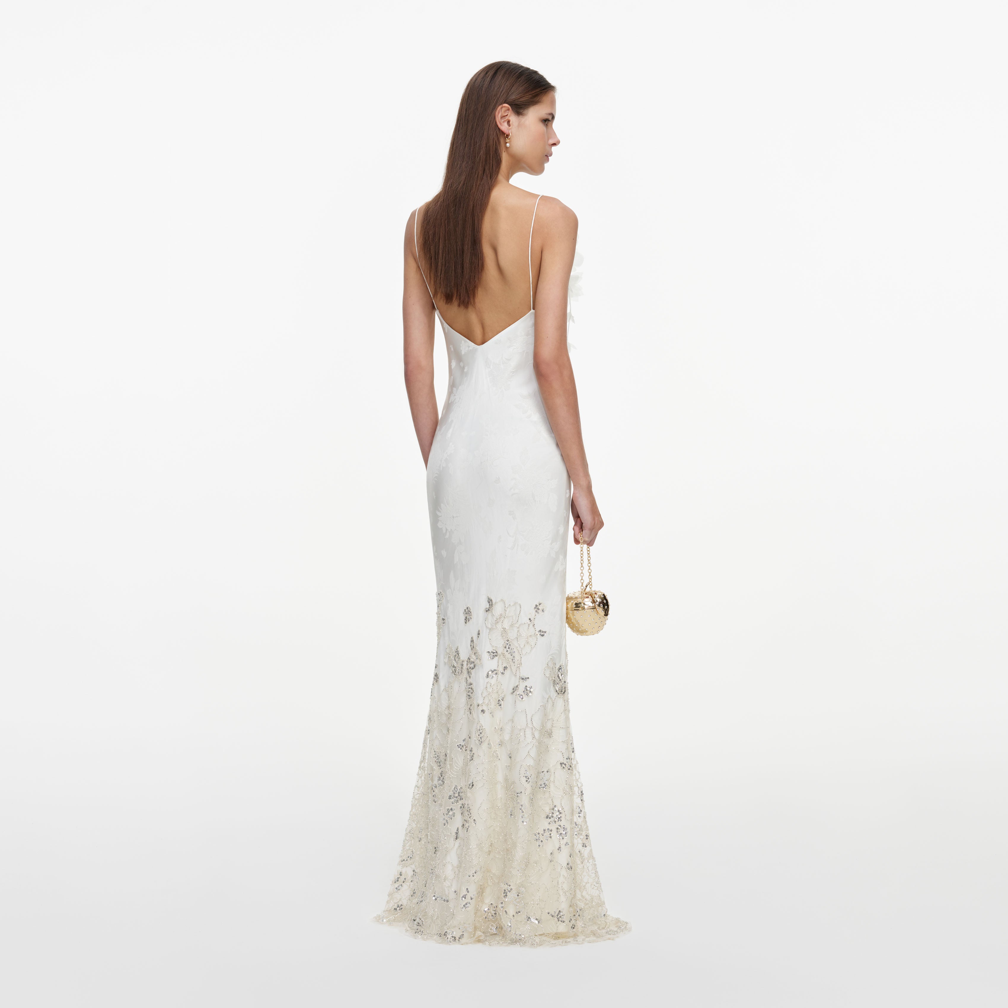 Self Portrait Cream Embellished Floral Maxi Kleid Creme