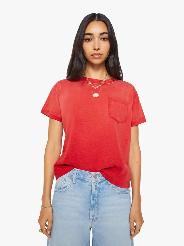 Mother Cuffed Pocket Sinful T-Shirt Tomato Red Slim