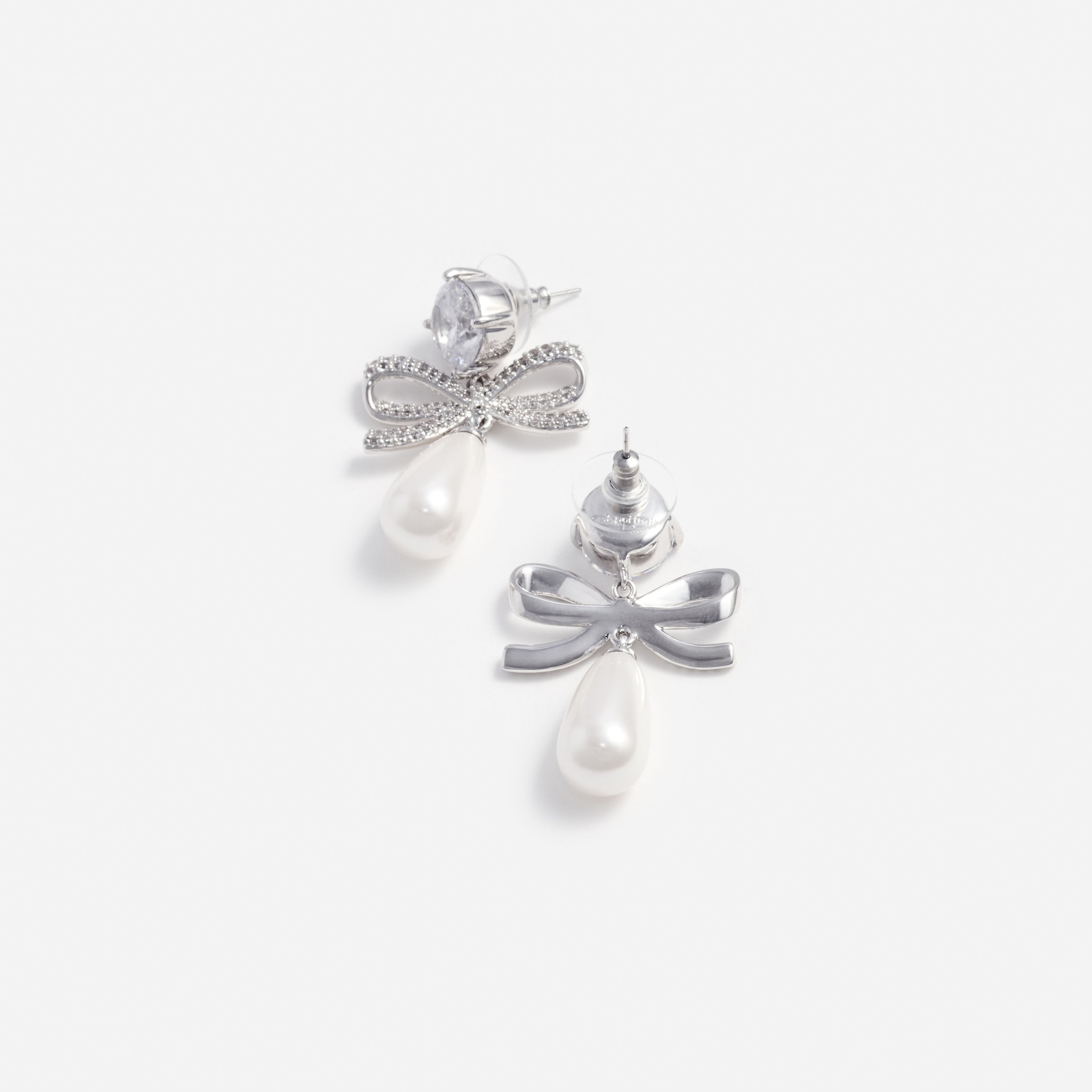 Self Portrait Crystal Bow Pearl Tiered Ohrringe Silber Perle