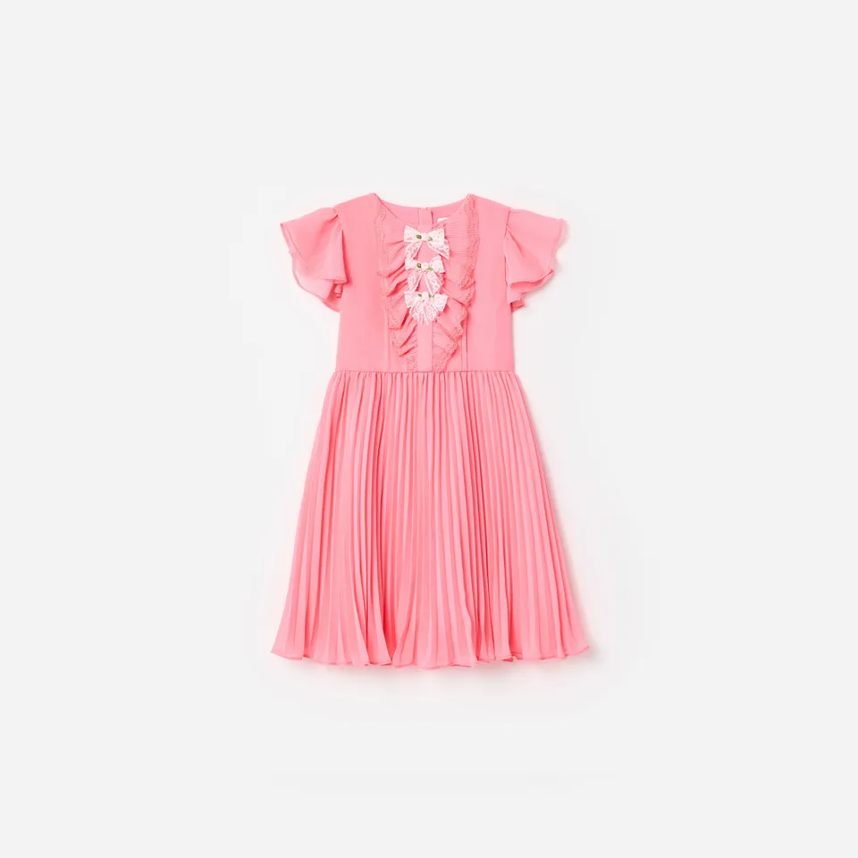 Self Portrait Pink Chiffon Lace Trim Dress Kinderkleid Rosa