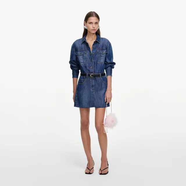 Self Portrait Denim Mini Kleid Blau Leichtes Denim