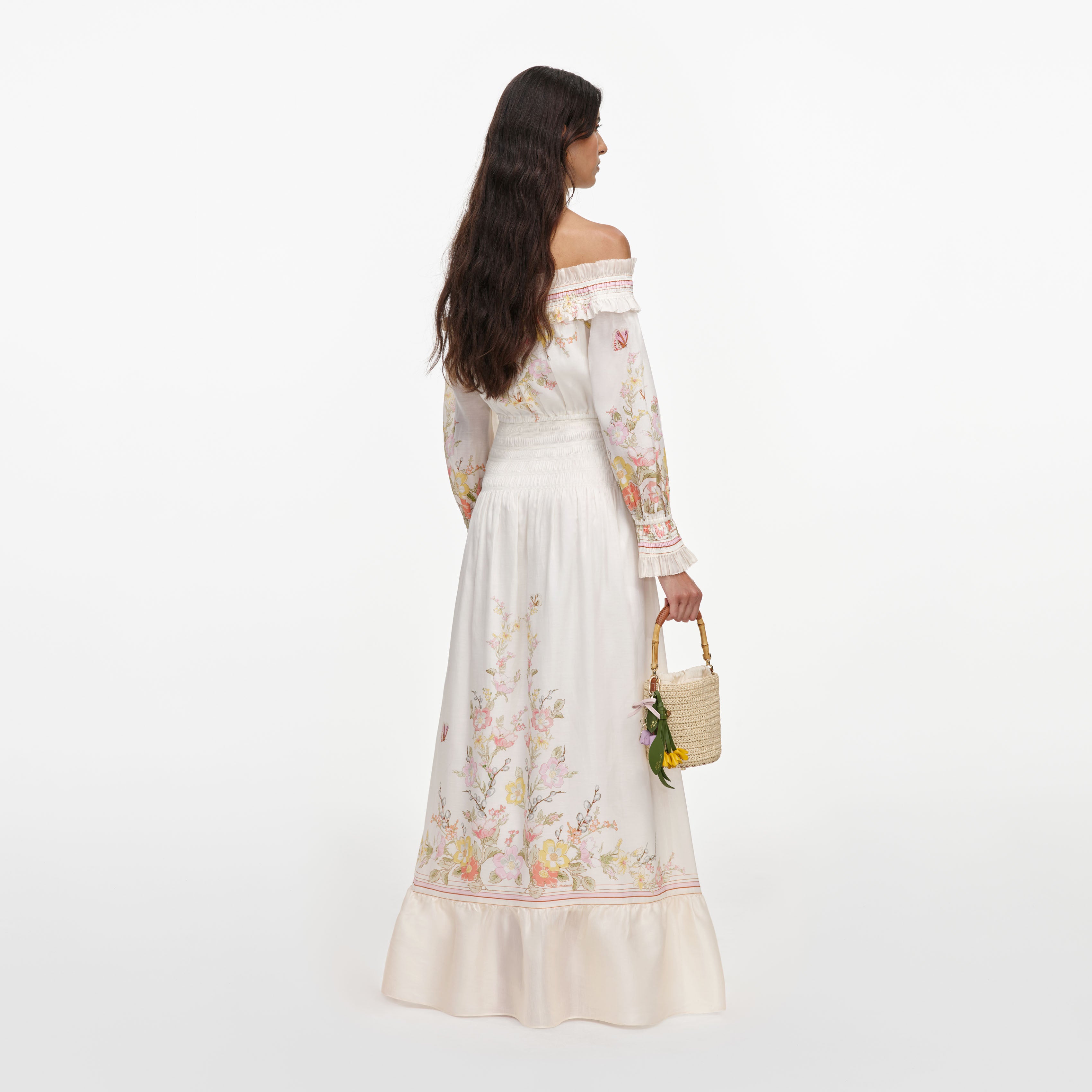 Self-Portrait Cream Floral Organza Maxikleid Creme UK 10