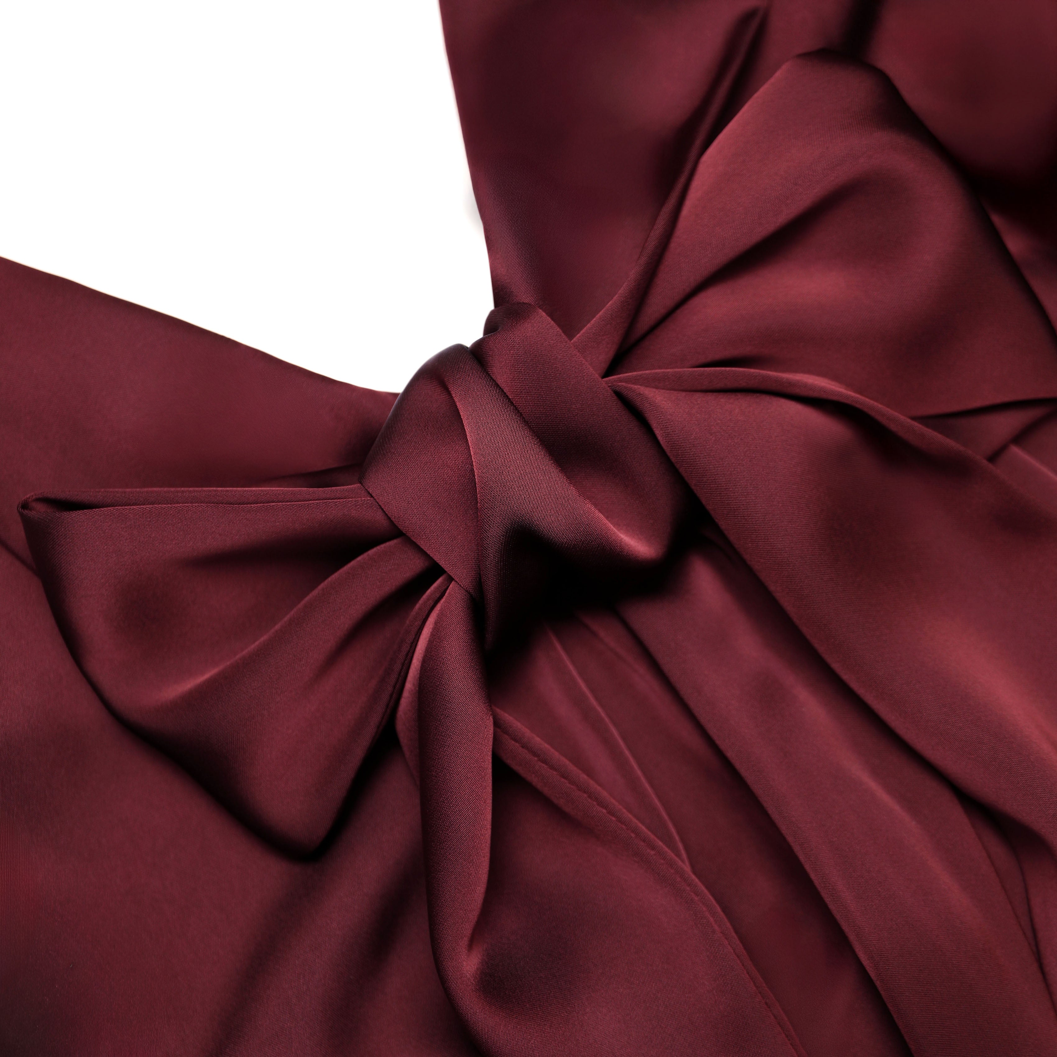 Self Portrait Burgundy Tie Neck Satin Maxi Dress Burgunder UK 8