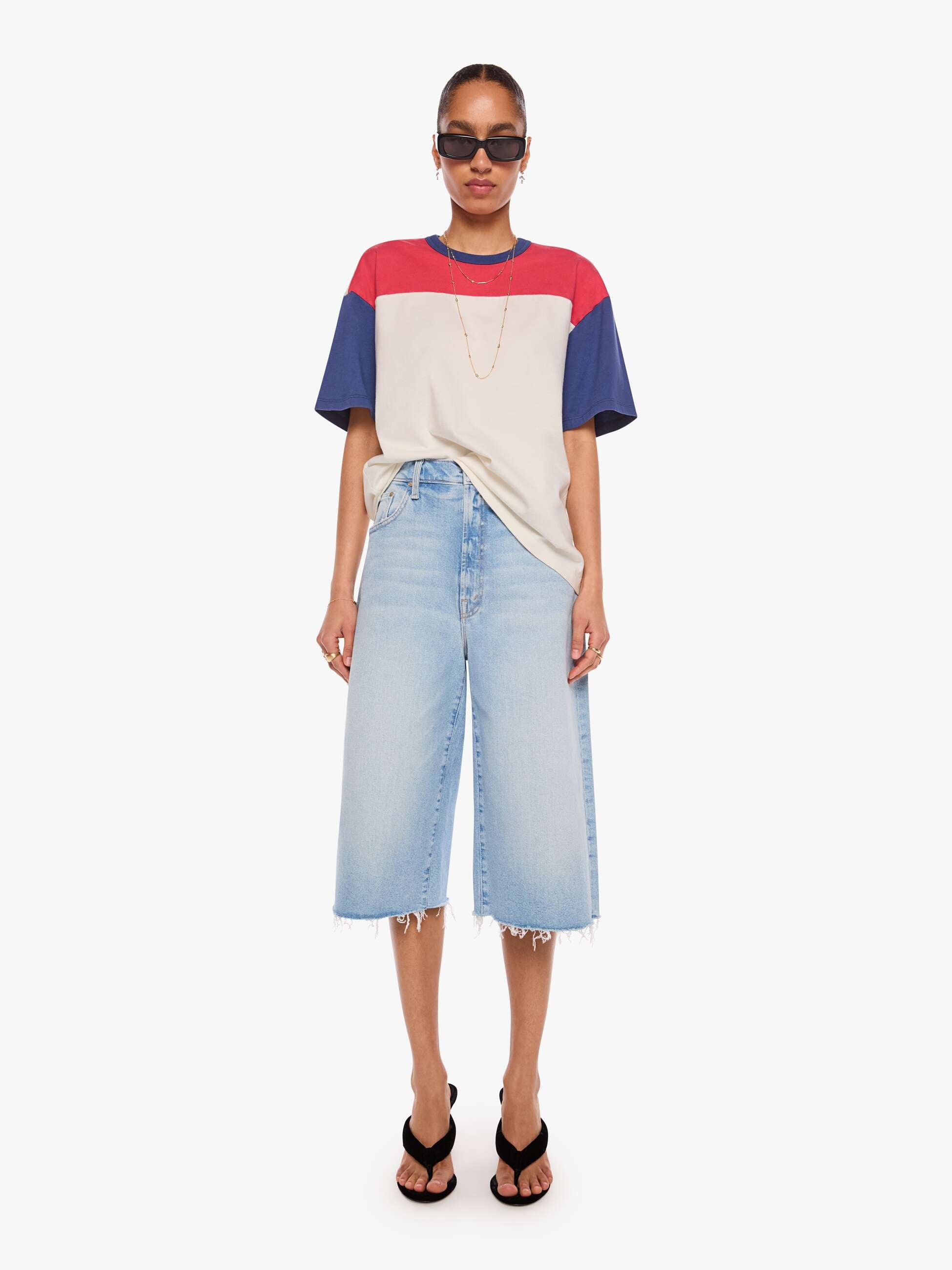 Mother The Blockdown T-Shirt Fluff Tomato Red Estate Blue