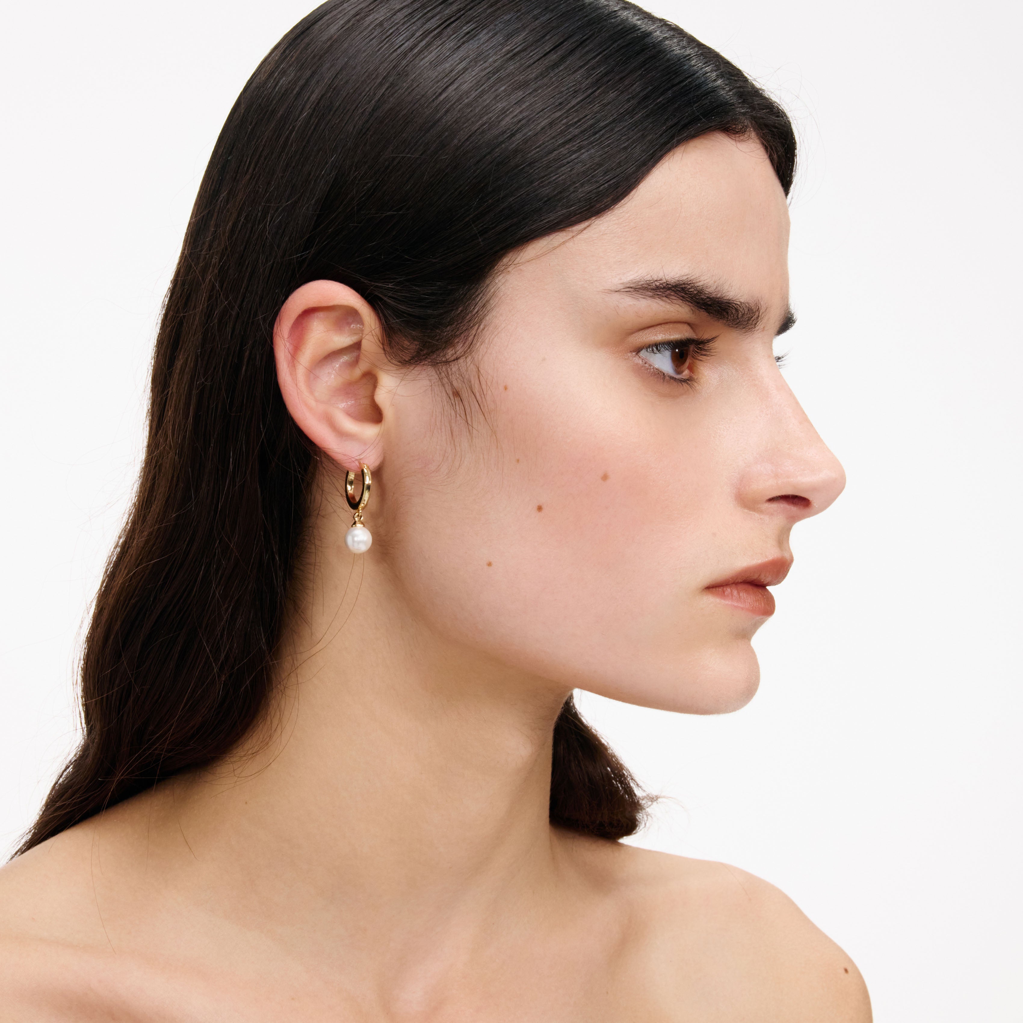 Self-Portrait Gold Pearl Drop Hoop Ohrringe Gold One Size