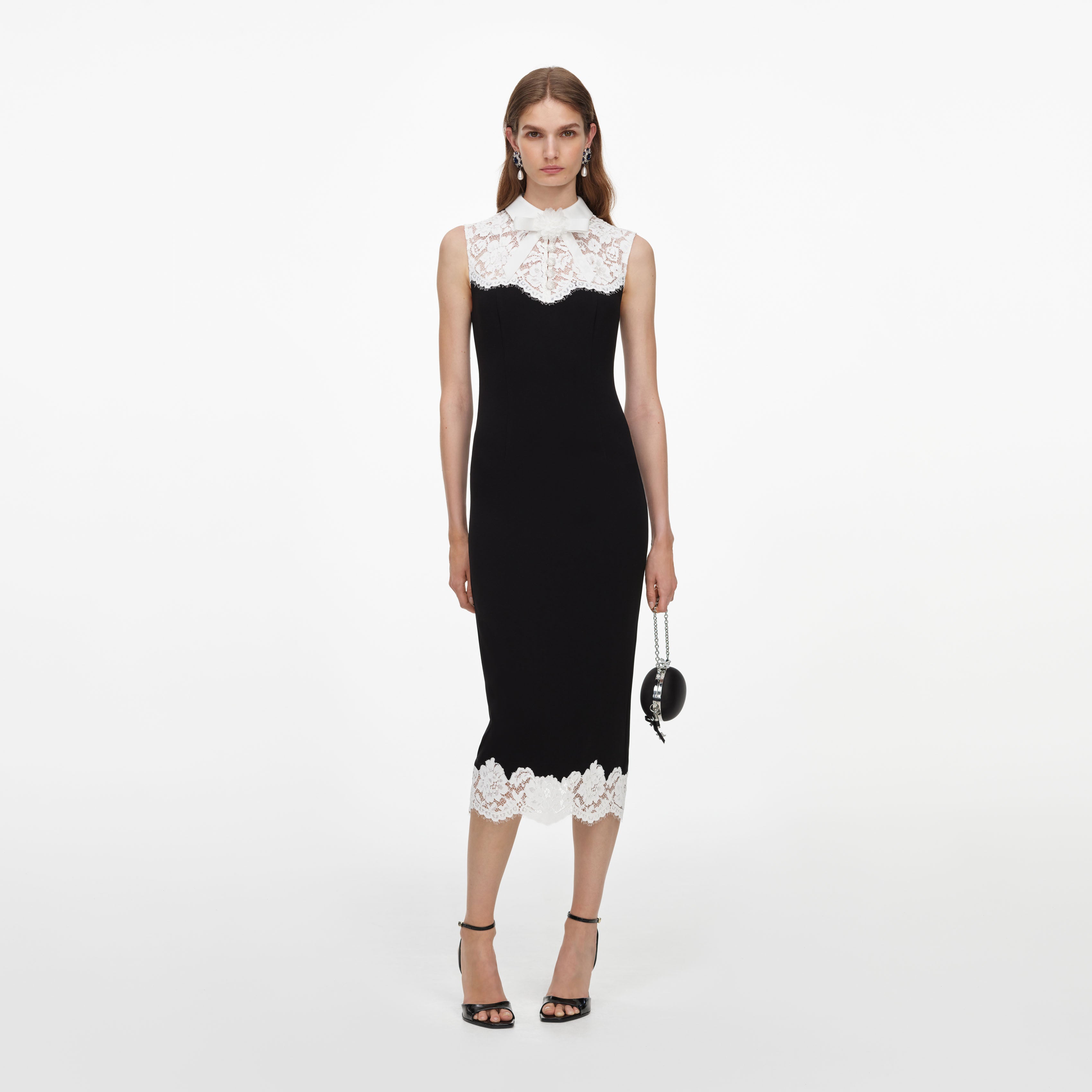 Self Portrait Black Lace Bodice Midi Dress Schwarz