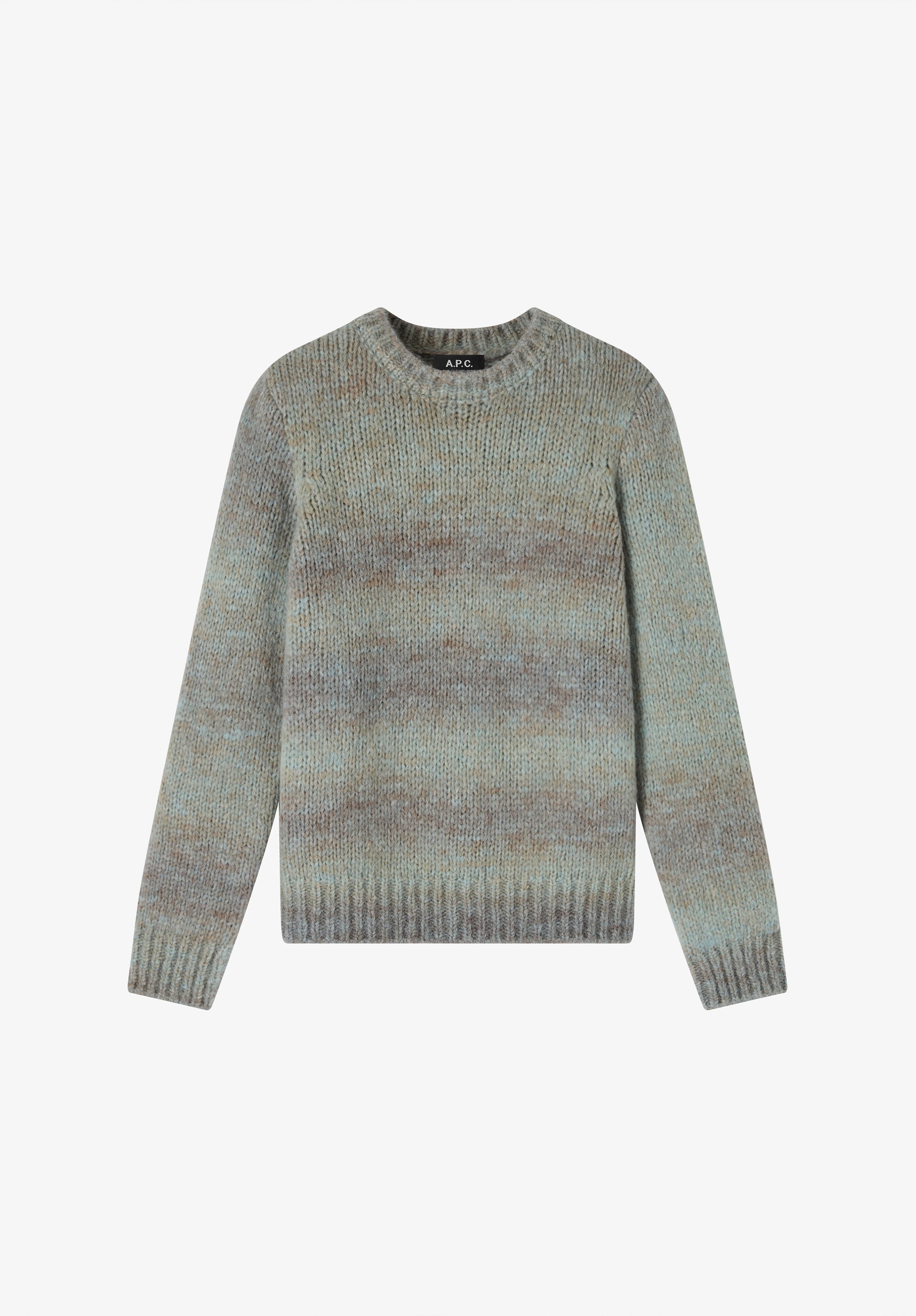 A.P.C. Khaki Pullover Streifen Wolle Rundhals L
