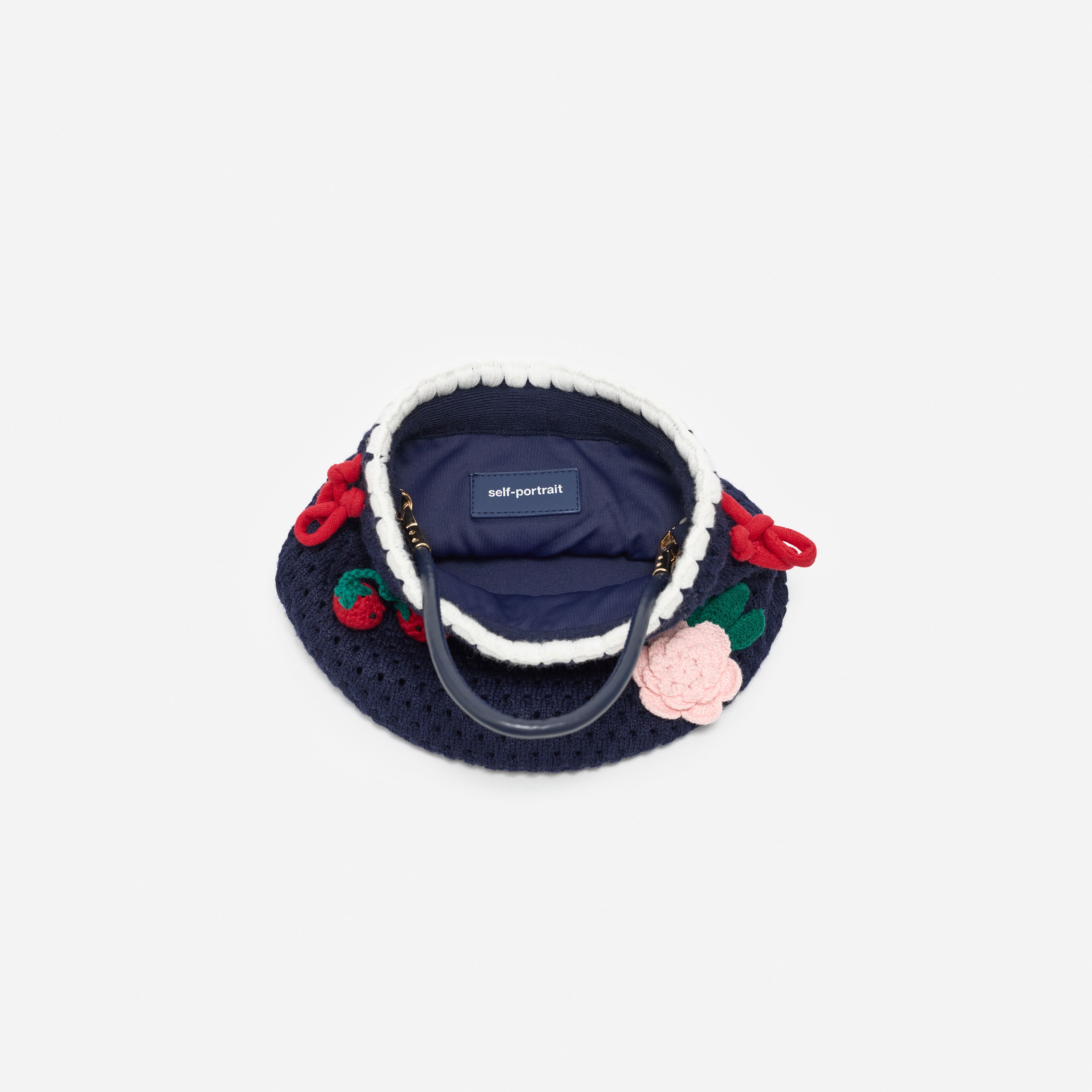Self Portrait Navy Crochet Pouch Tasche Navy Baumwolle