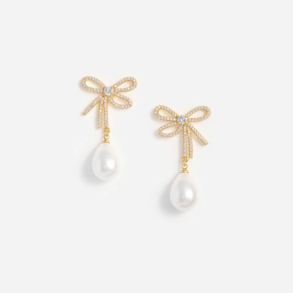 Self Portrait Bow Pearl Hängeohrringe Gold Kristall