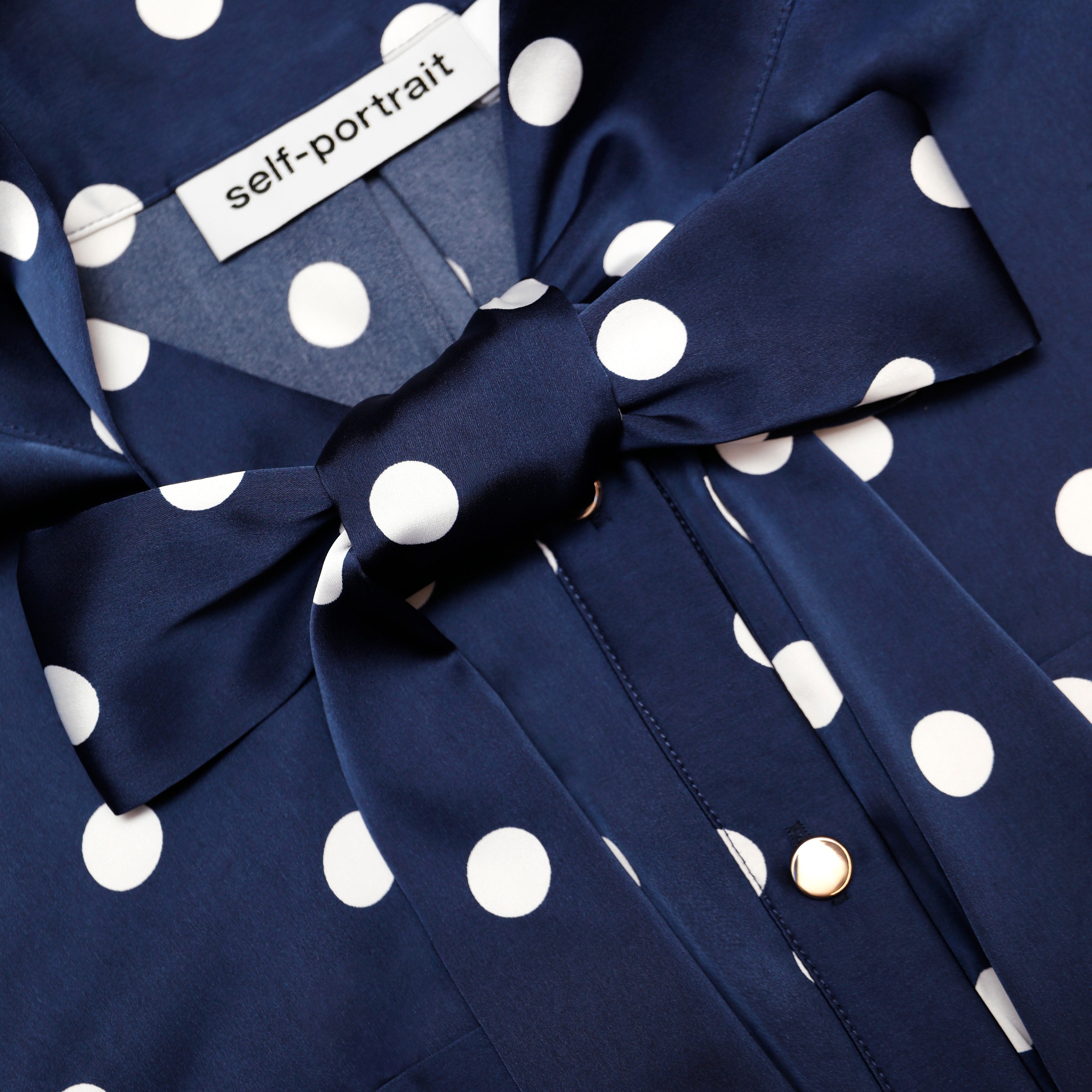 Self Portrait Navy Polka Dot Satin Midi Kleid Navy UK 8 Punkte