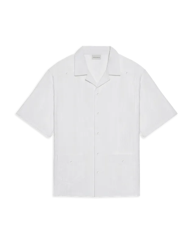 Drôle De Monsieur Chemise Cubaine Coton Hemd Weiß Stickerei