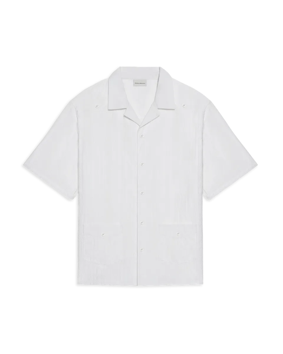 Drôle De Monsieur Chemise Cubaine Coton Hemd Weiß Stickerei