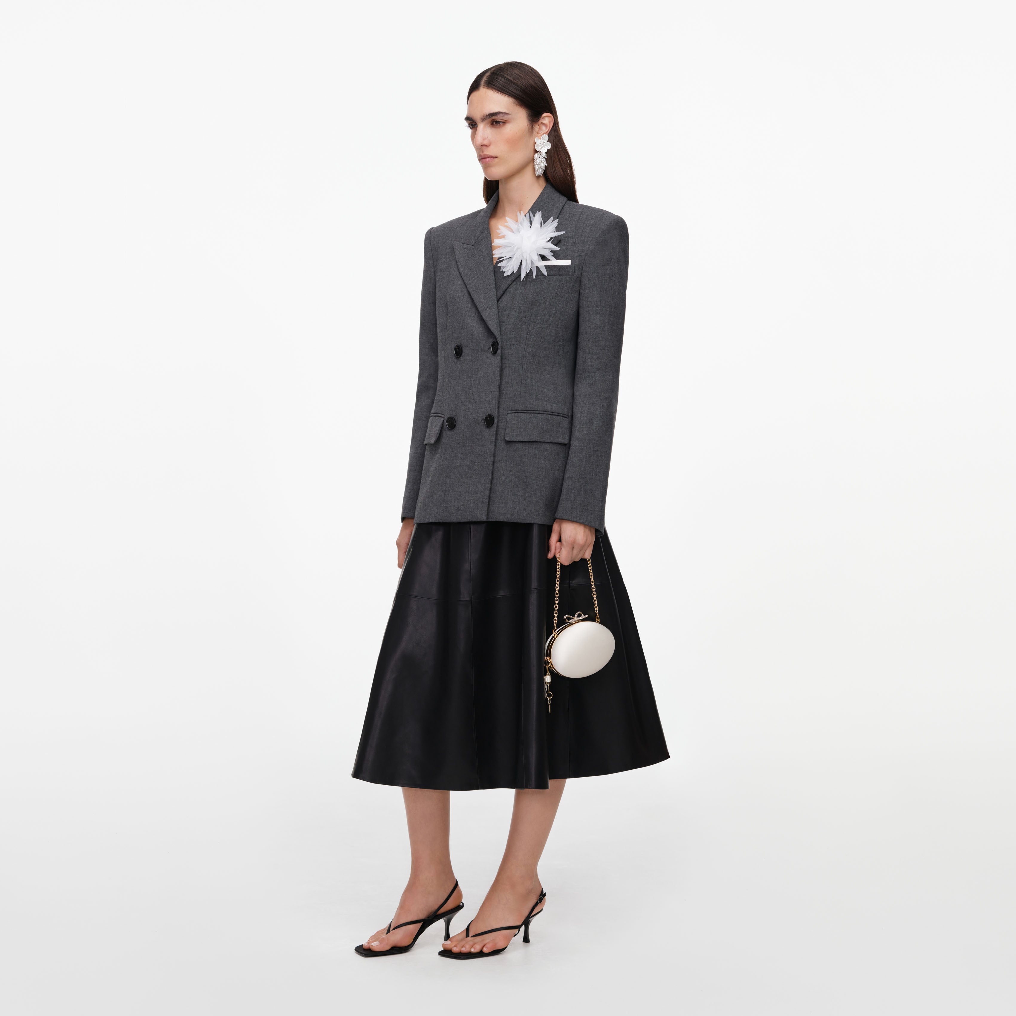 Self Portrait Flower Blazer Grau Wolle UK 8 Doppelreihig