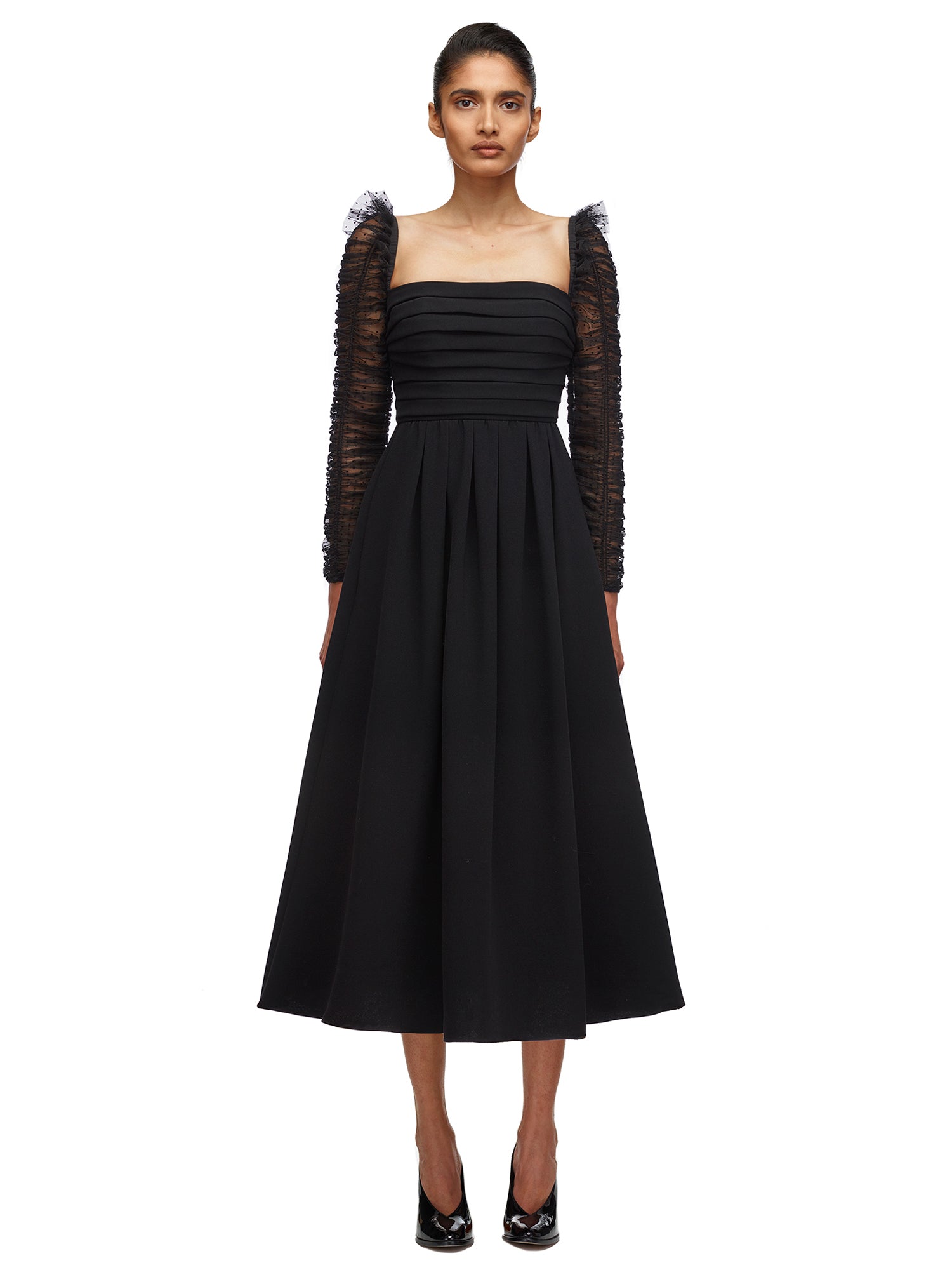 Self Portrait Crepe Dot Mesh Midi-Kleid Langarm