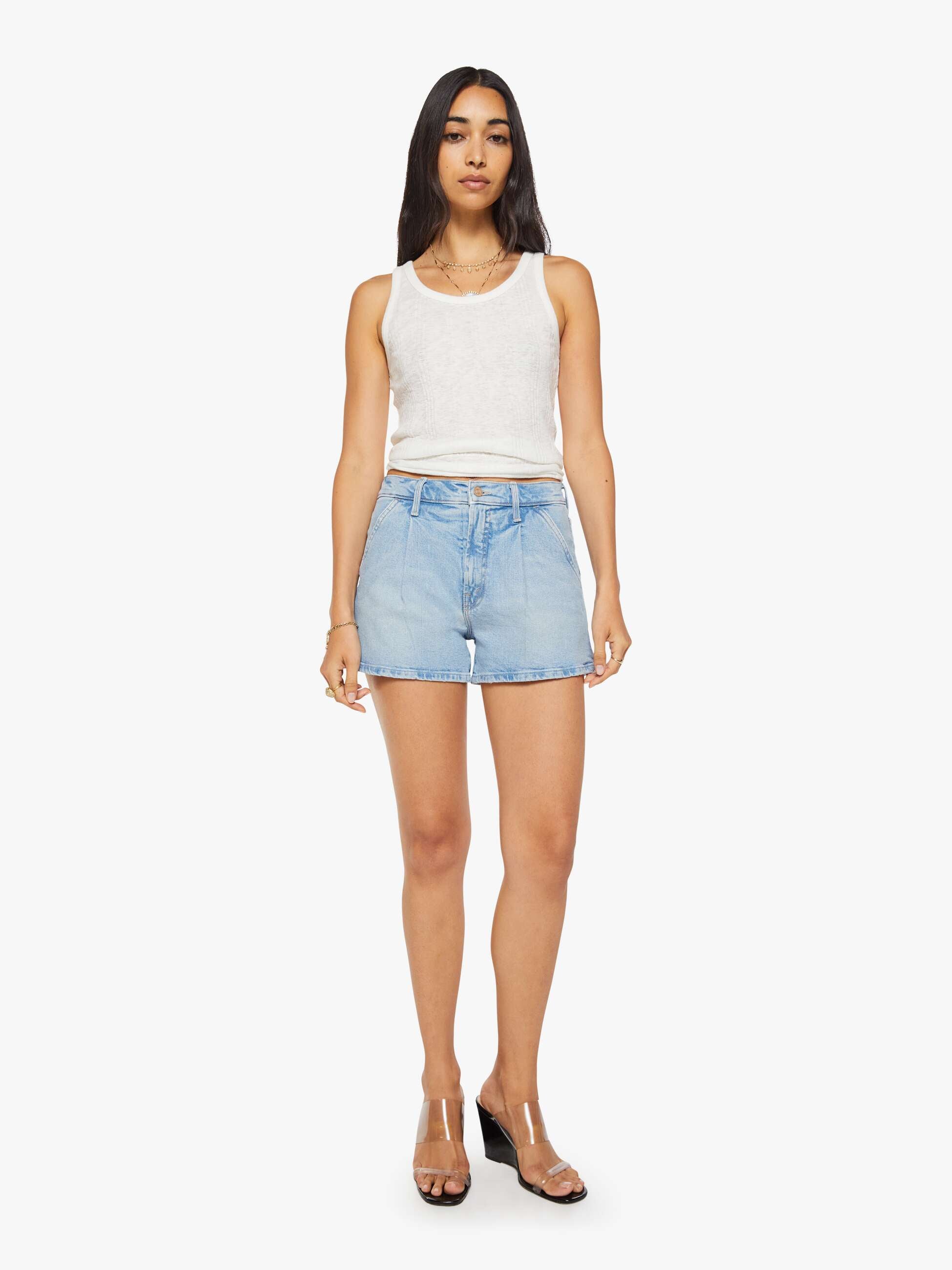 Mother The Pleated Rambler Prep Short Shorts Fringe Benefits Hellblau