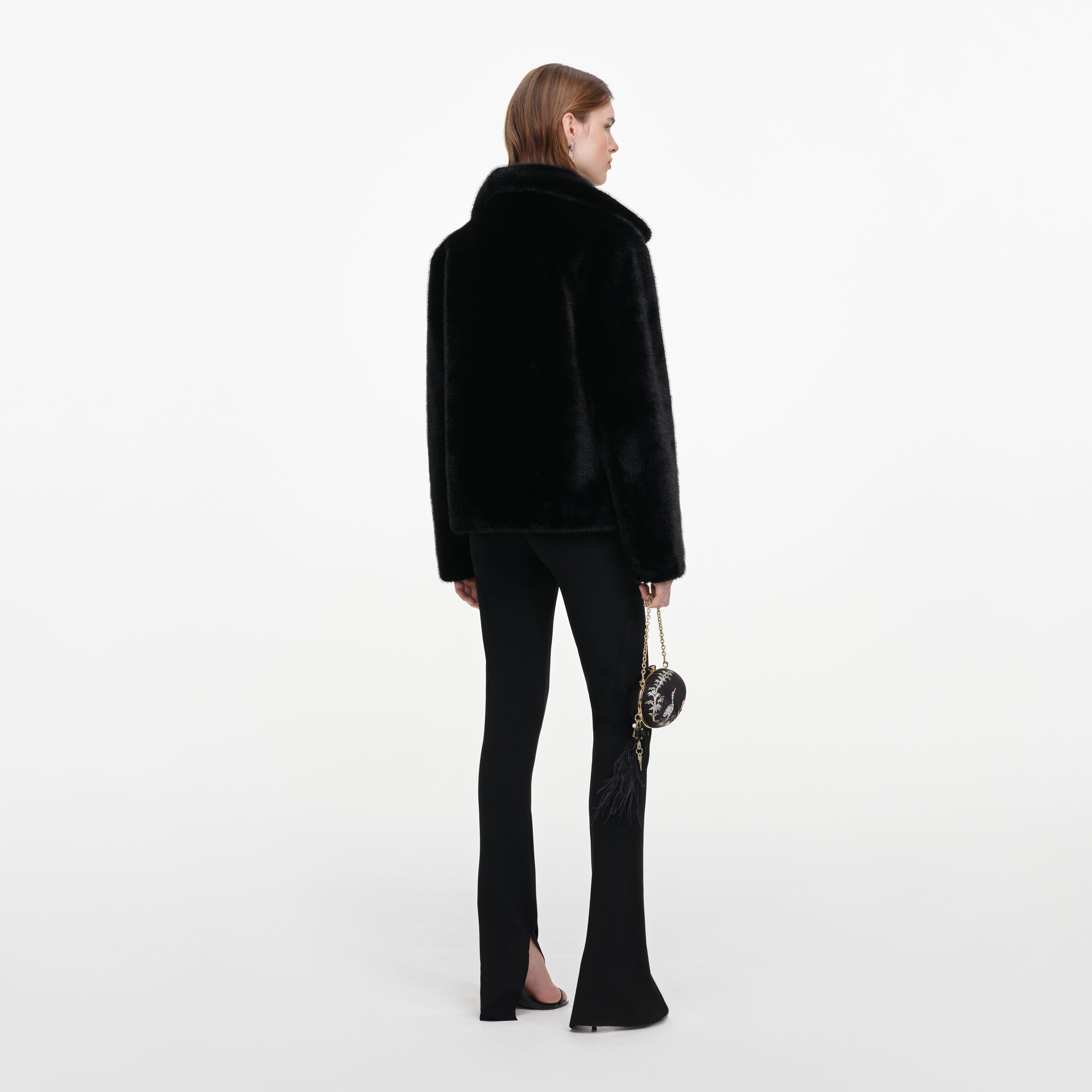 Self Portrait Black Faux Fur Jacke Schwarz Kunstfell