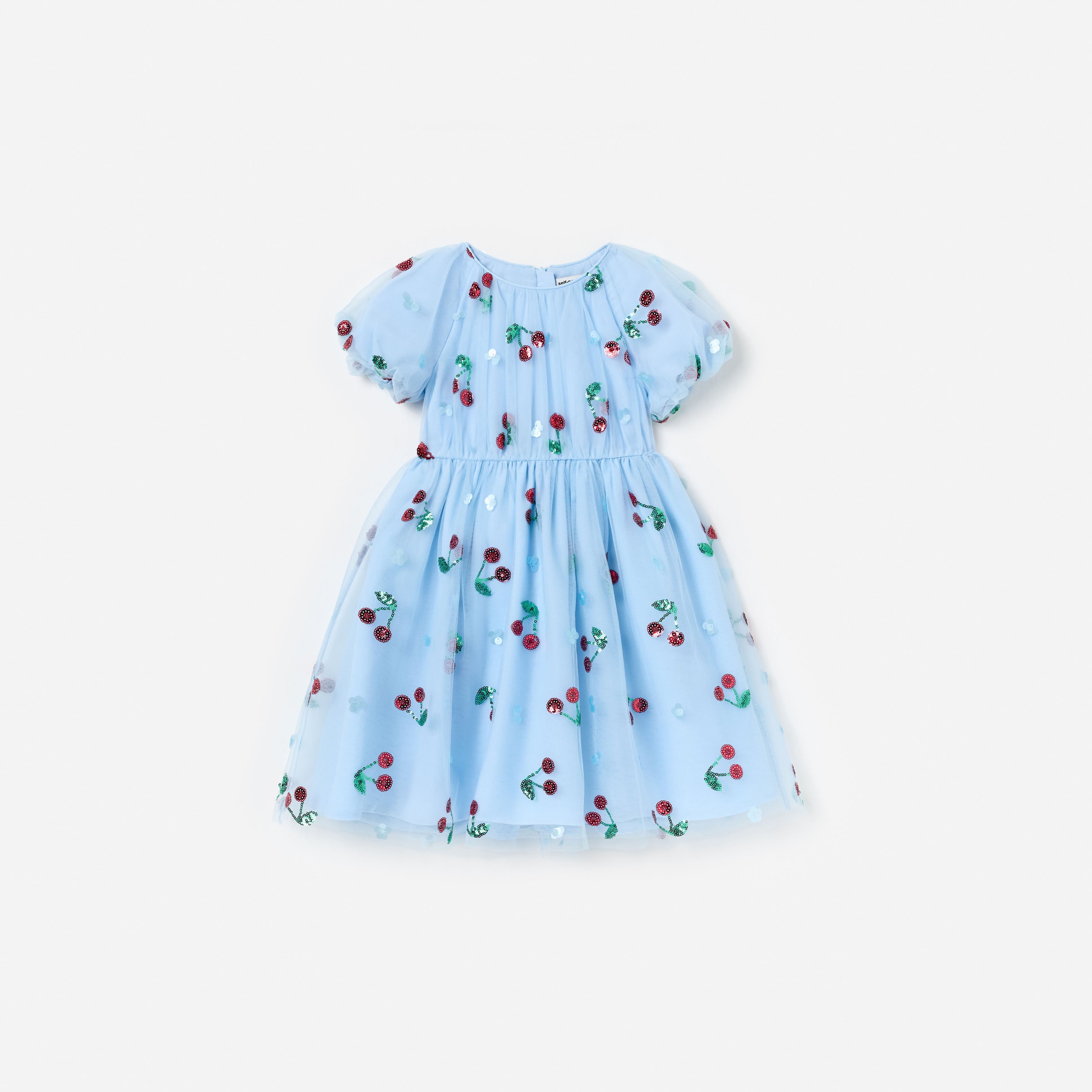Self Portrait Kinder Midikleid Blau Cherry Pailletten Tüll
