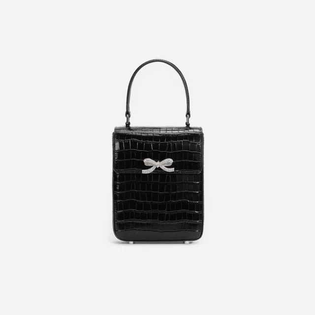 Self Portrait Structured Mini Bag Handtasche schwarz Krokoleder