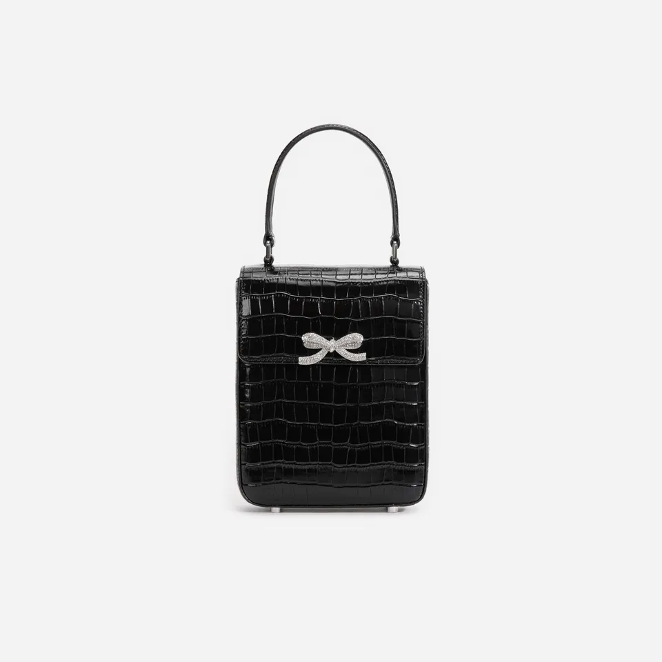 Self Portrait Structured Mini Bag Handtasche schwarz Krokoleder