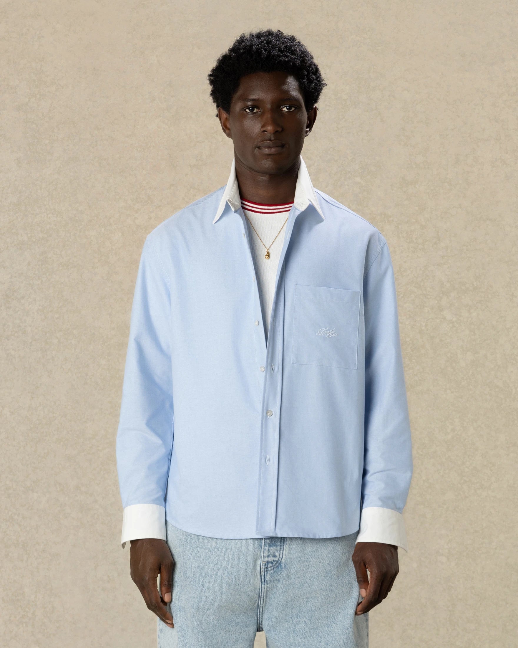 Drôle De Monsieur Drôle Boxy Shirt Hemd Hellblau Baumwolle