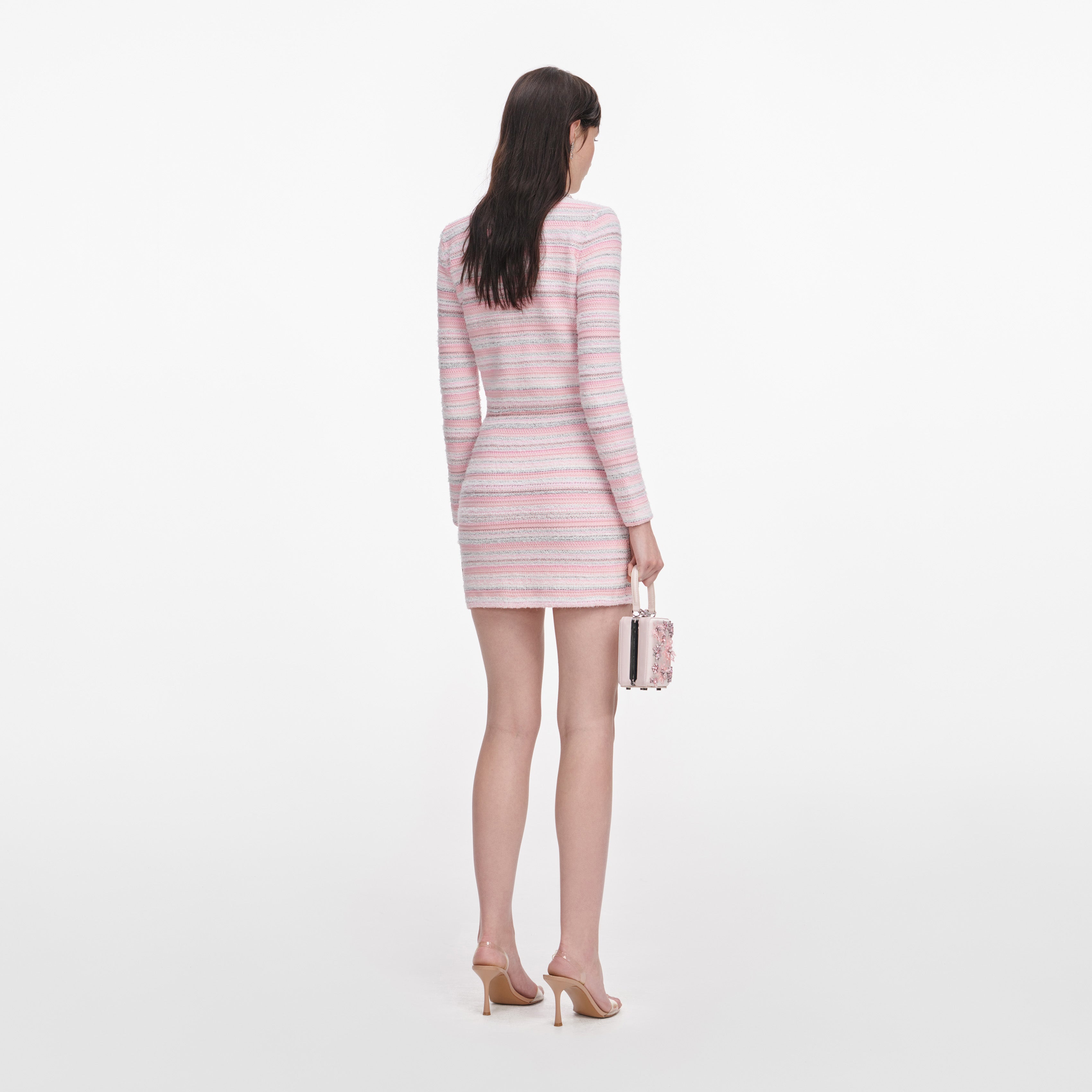 Self-Portrait Pink Textured Cardigan Strickjacke Rosa Gestreift