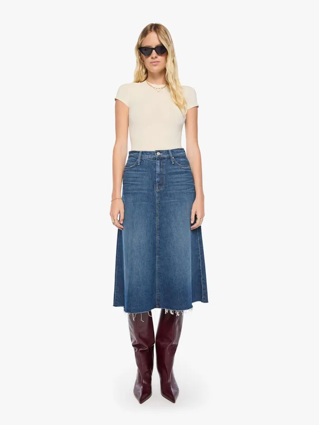 Mother Circle Midi Fray Jeansrock Buckaroo Blau