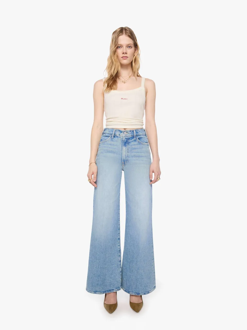 Mother Lil Hustler I Confess Petite Wide Leg Jeans Hellblau