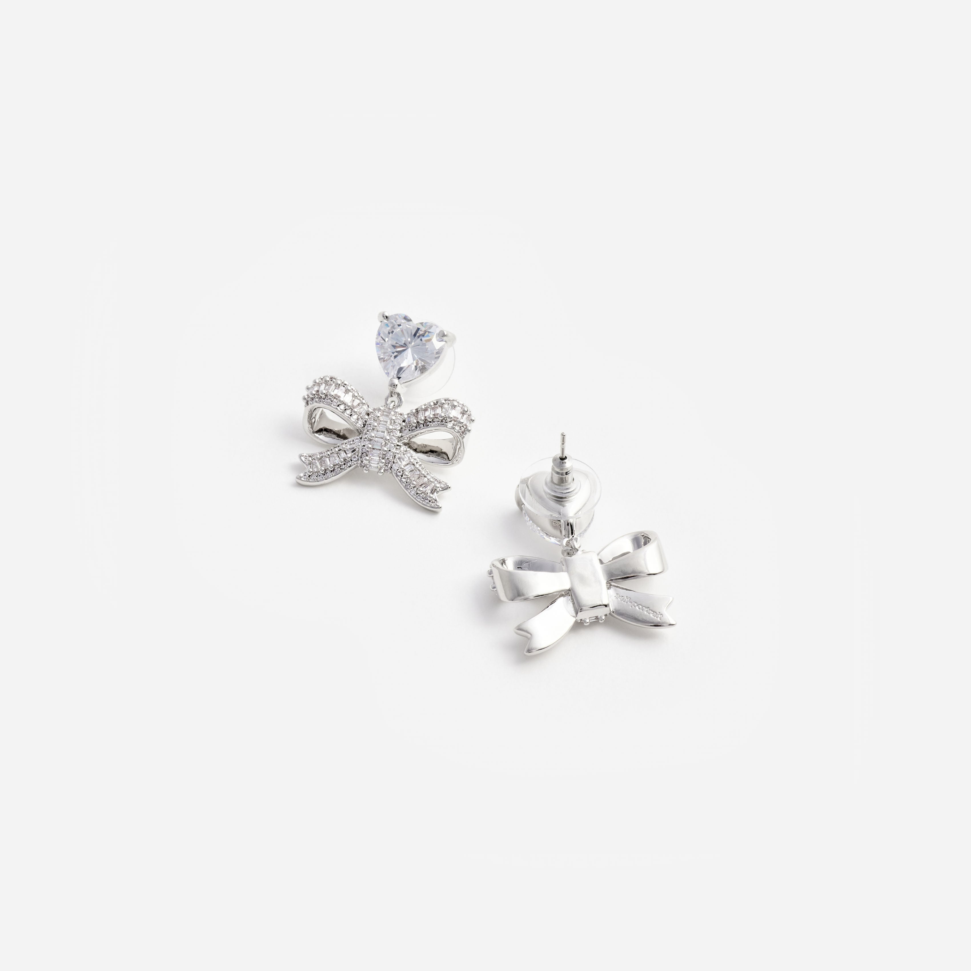 Self Portrait Crystal Heart Bow Drop Ohrringe Silber One Size