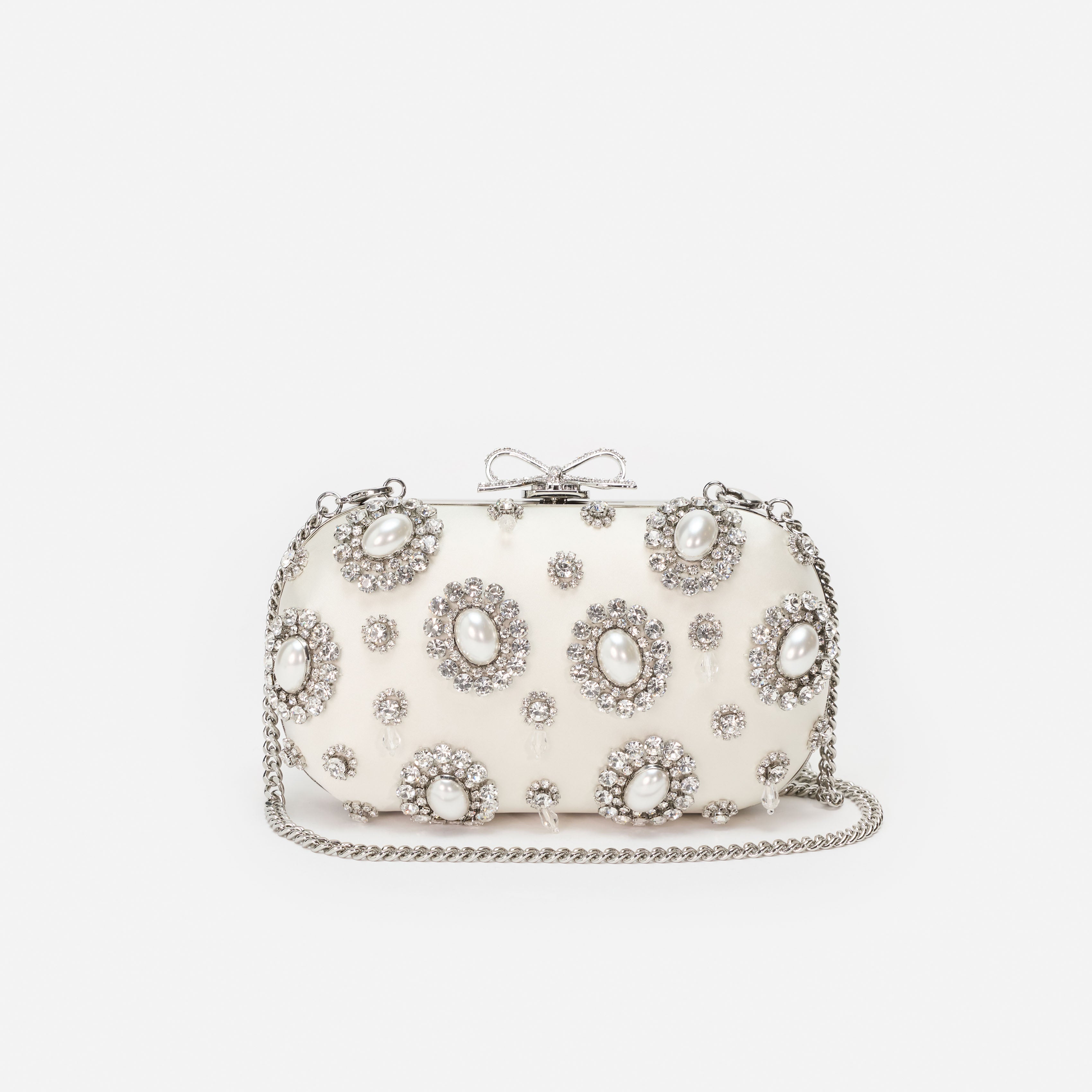 Self Portrait Satin Crystal Clutch creme Mini